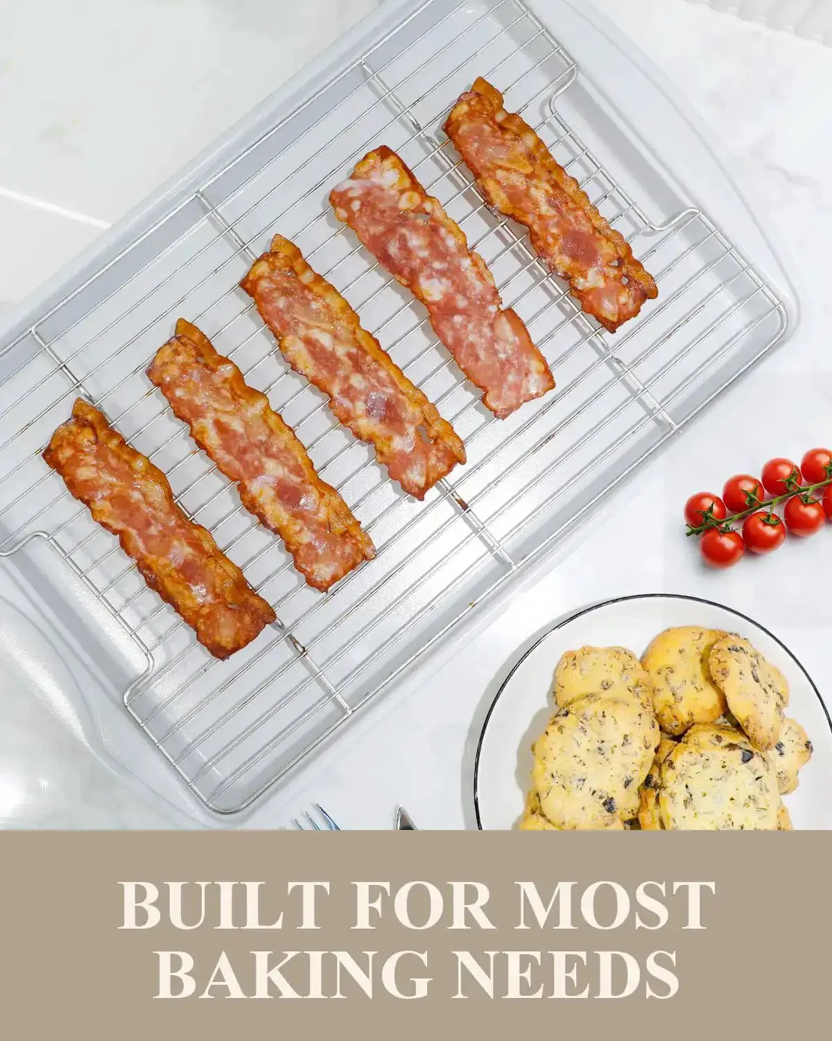Nonstick Crisp Baking Tray With Wire Rack 15x10 Jelly Roll Pan Ceramic Coating Aluminized Steel Oven Safe Up To 550 Fahrenheit Dishwasher Safe Non Toxic PFOA Free PTFE Free Sunshine Cream Cookin Ready For Everyday Bakes - Image 7