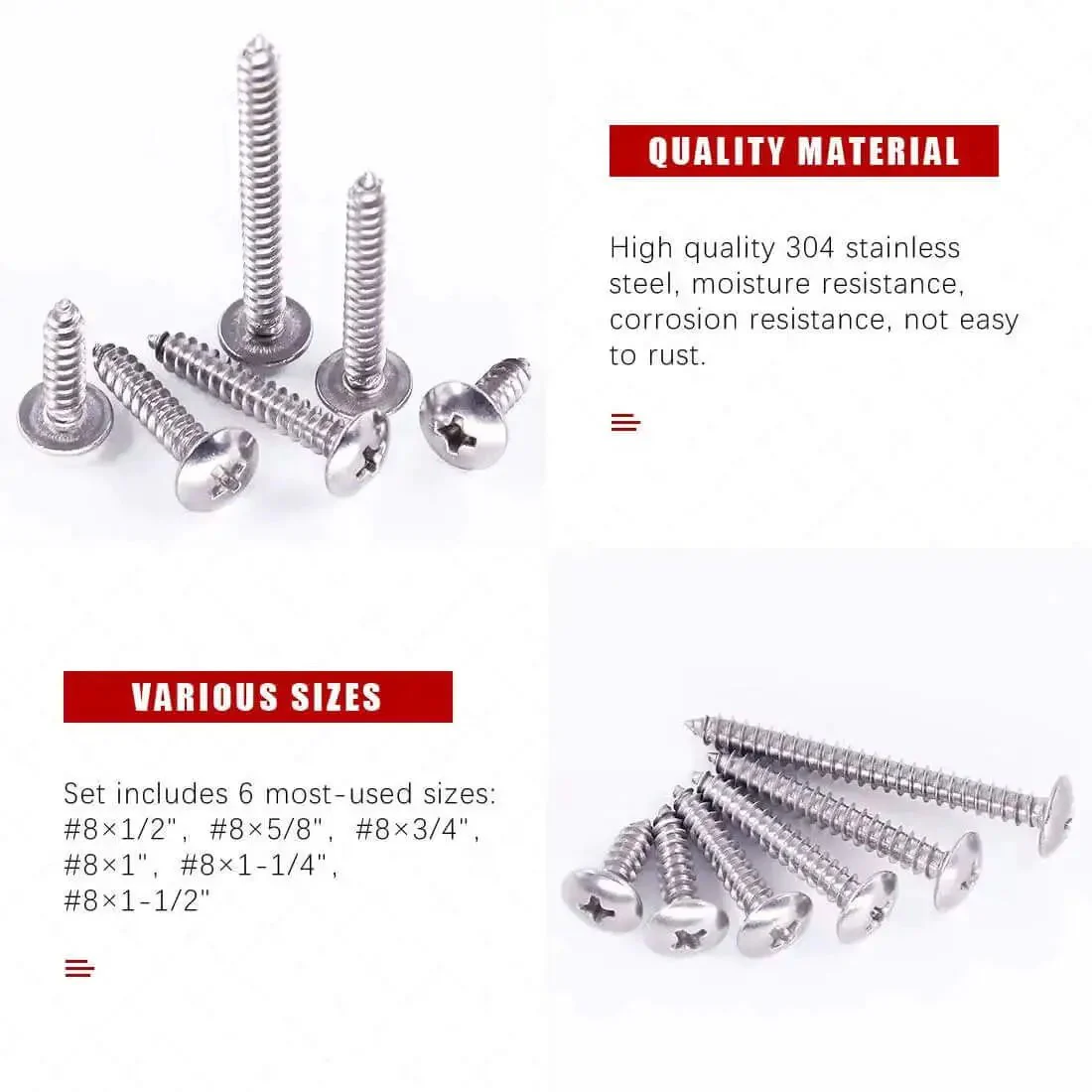 Number 8 304 Stainless Steel Phillips Truss Head Self Tapping Sheet Metal Screws Fully Threaded Assortment Kit Set With 240 Pieces For Indoor And Outdoor Projects Go To Rust Resistant Hardware Essentials - Image 6
