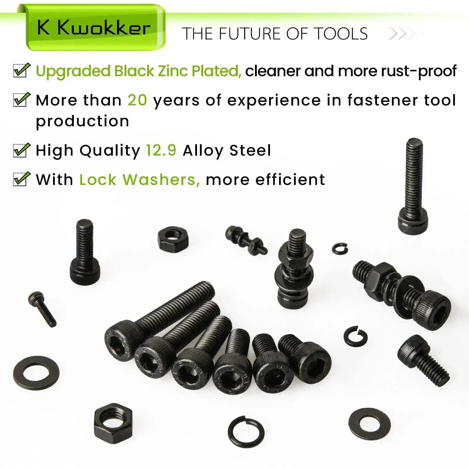 Nut And Bolt Kit With 1570Pcs M2 To M5 Hex Socket Head Screws, Nuts, Washers And Lock Washers, Zinc Plated Alloy Steel Fasteners, 24 Size Set With Six Lengths 8 10 12 16 20 25mm, Great For DIY Projects - Image 5