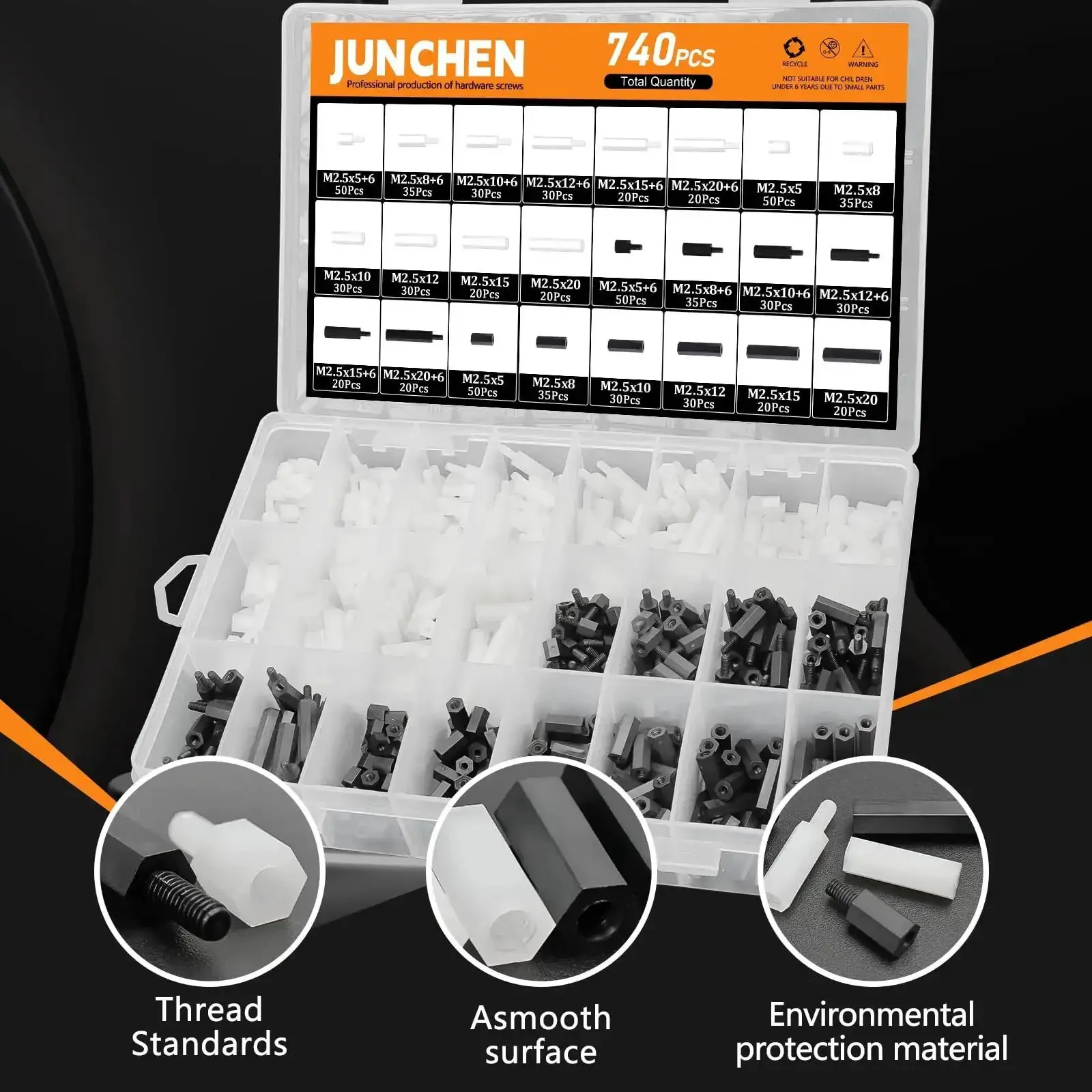 Nylon Hex Spacers And Standoffs Kit All In One, 740 Pieces Black And White M2.5 Assortment For PCBs And UAVs, Includes Male And Female Spacers For Secure Computer Motherboard And Circuit Assembly - Image 7