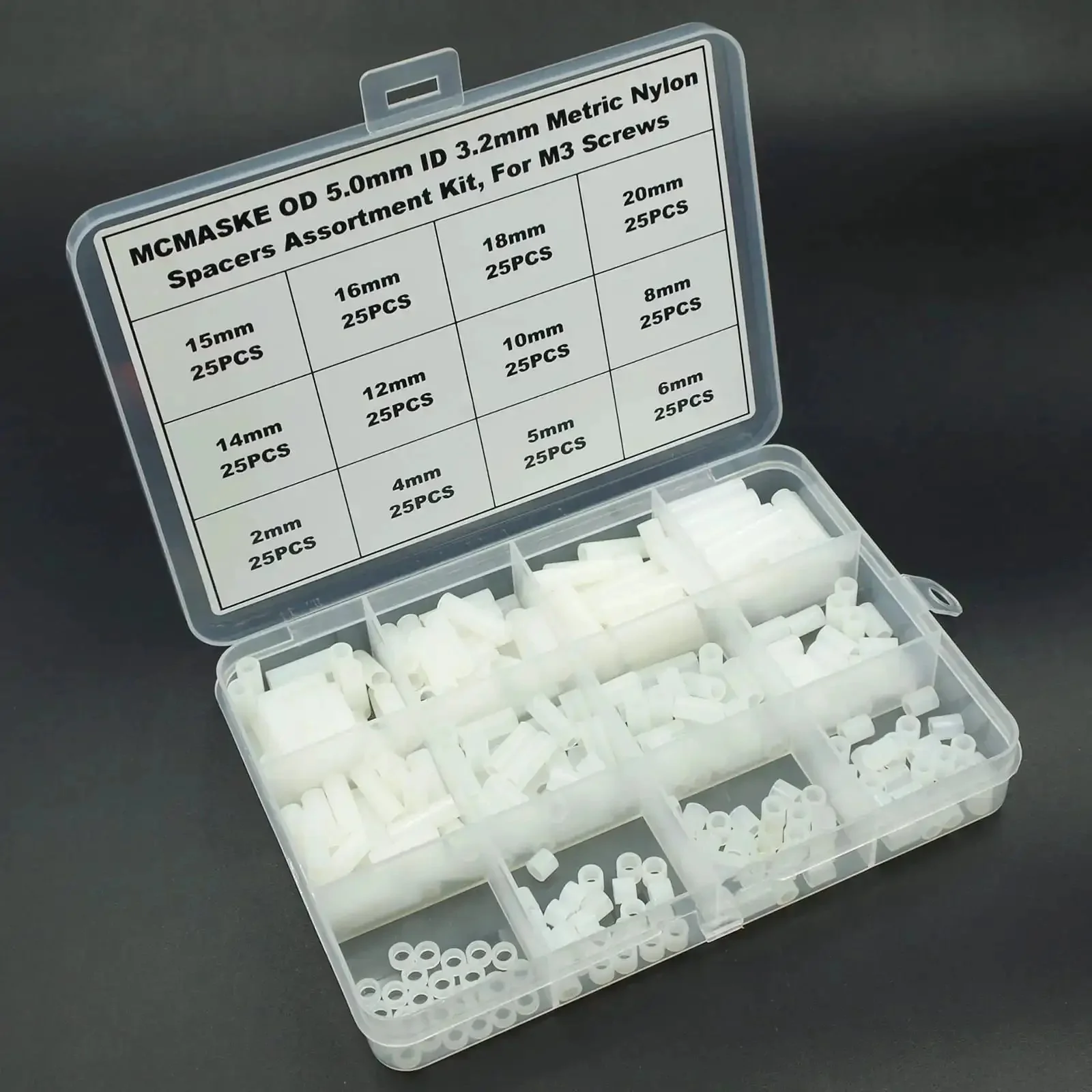 Nylon Round Unthreaded Spacers Kit For M3 Screws, 300 Pc White Assortment With 5mm Od And 3.2mm Id, Standoffs And Clearance Spacers For Wall Plate Mounts, 12 Length Options Including 2mm 4mm And 5mm - Image 5
