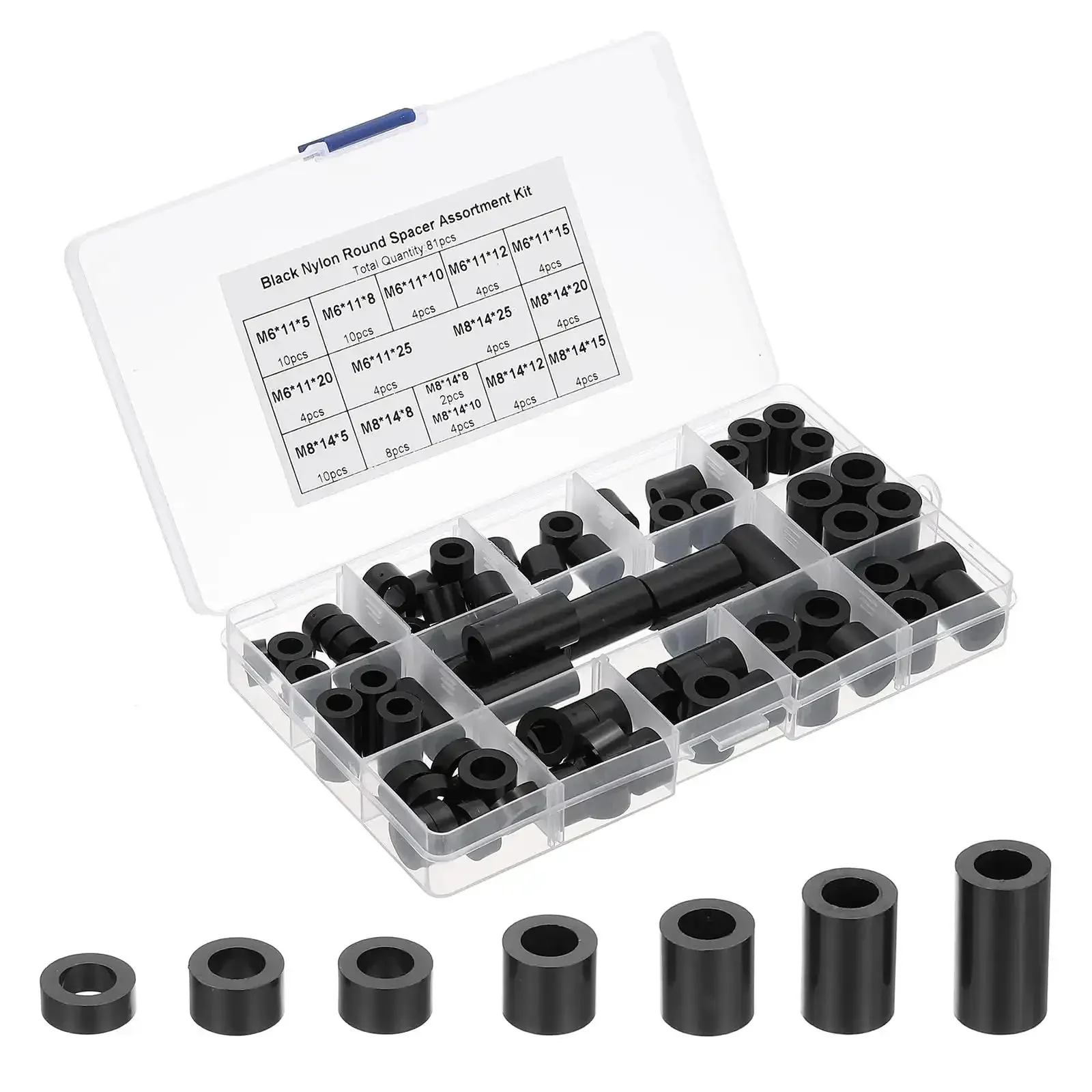 Nylon Spacers Set M6 And M8, 81-Piece Non-Threaded Round Standoffs For PCB Motherboard Circuit Board Switch And Receptacle - Black Assortment Kit For Precise Mounting, Quick Build And Handy Electronics Projects