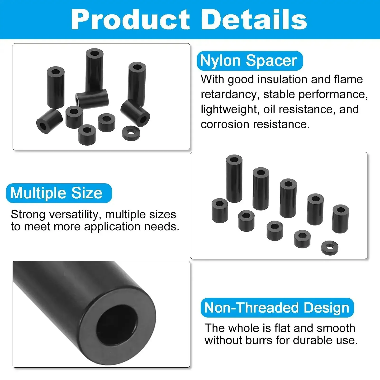 Nylon Spacers Set M6 And M8, 81-Piece Non-Threaded Round Standoffs For PCB Motherboard Circuit Board Switch And Receptacle - Black Assortment Kit For Precise Mounting, Quick Build And Handy Electronics Projects - Image 5
