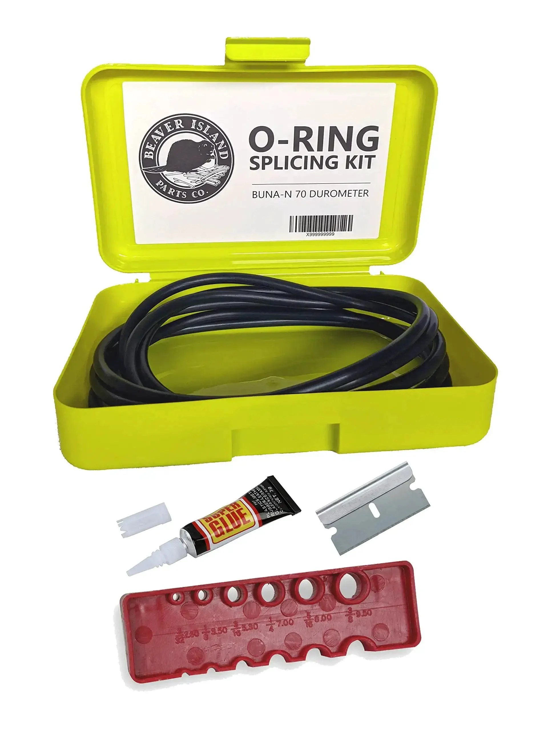 O Ring Splicing Kit With Buna N Cord, 70A Durometer, Black, DIY Friendly, Pro Grade, Multiple Sizes From 1 Sixteenth To 1 Quarter Inch, 7 Feet Each Cord, Plastic Storage Box, Includes O Ring Cord Stock