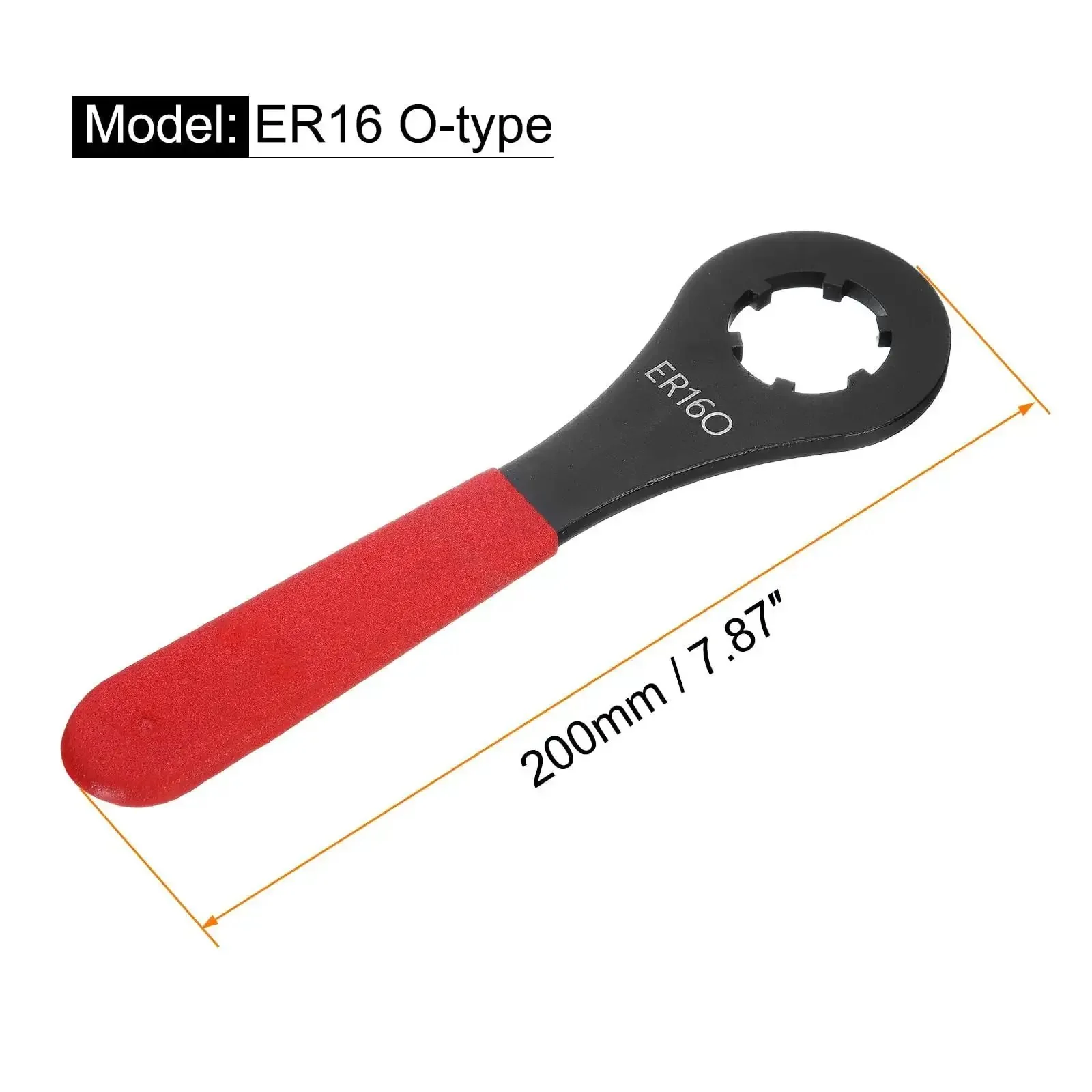 O-Type Collet Chuck Wrench Spanner For ER16 Lathe Clamping Nut With Red Non Slip Handle Carbon Steel Forged For Toughness And Black Oxide Finish With A Heavy Duty Feel 200mm Total Length - Image 4