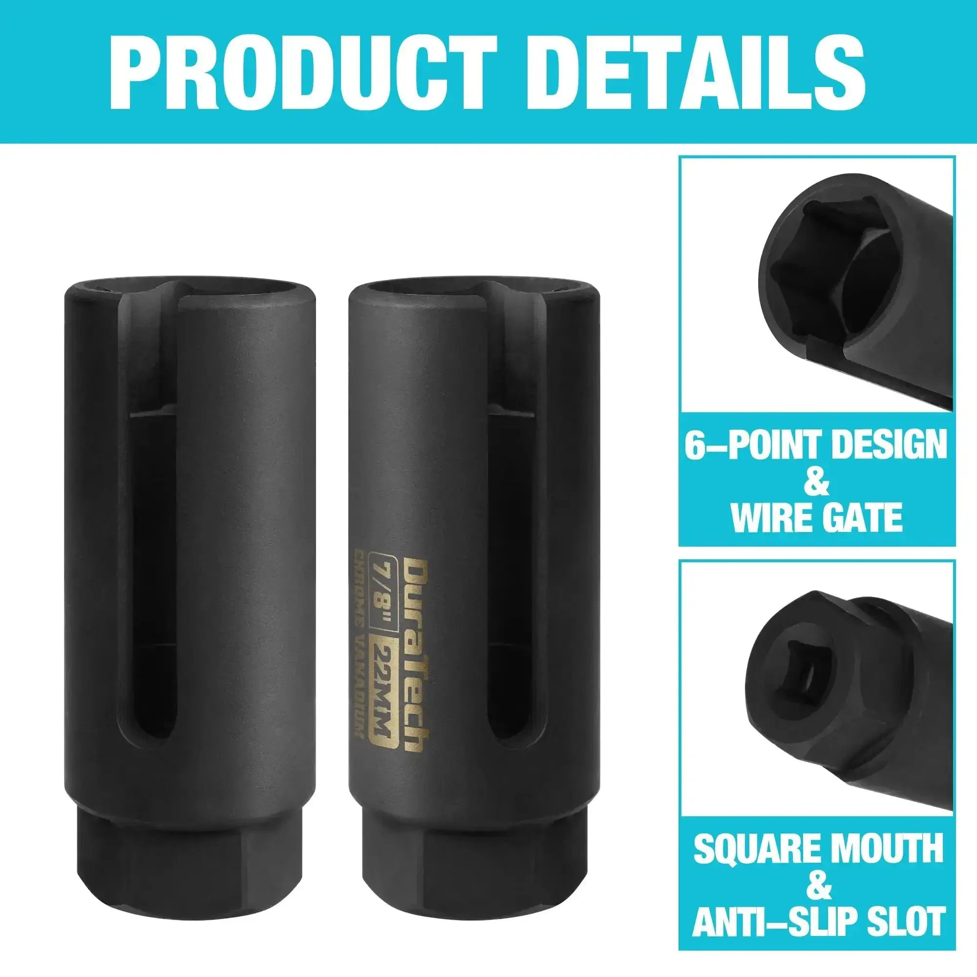 O2 Oxygen Sensor Socket 22mm For Three-Eighths Inch Drive With Side Wire Gate Chrome Vanadium Steel Removal And Installation Tool For Quick No-Fuss O2 Sensor Swap - Image 3