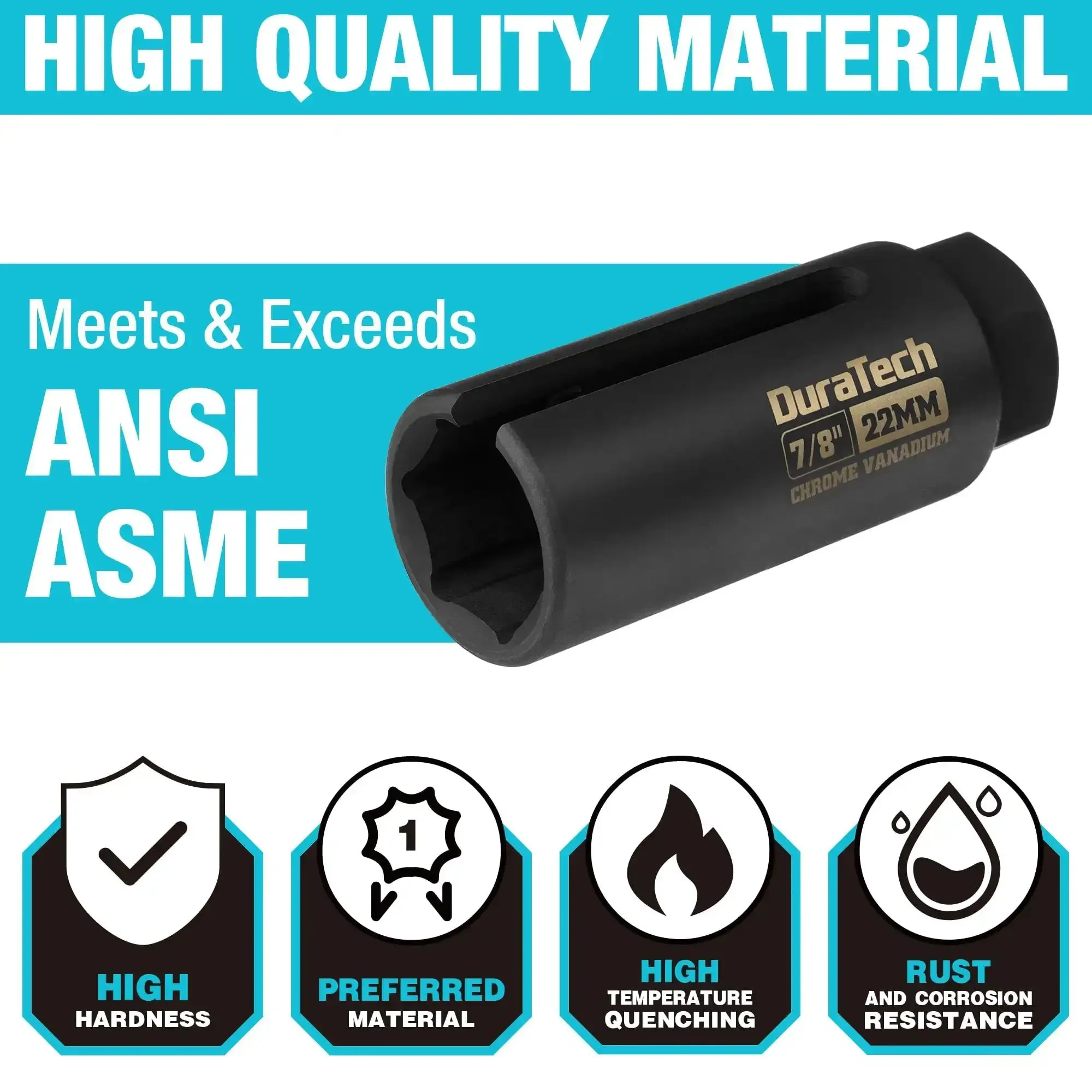 O2 Oxygen Sensor Socket 22mm For Three-Eighths Inch Drive With Side Wire Gate Chrome Vanadium Steel Removal And Installation Tool For Quick No-Fuss O2 Sensor Swap - Image 4