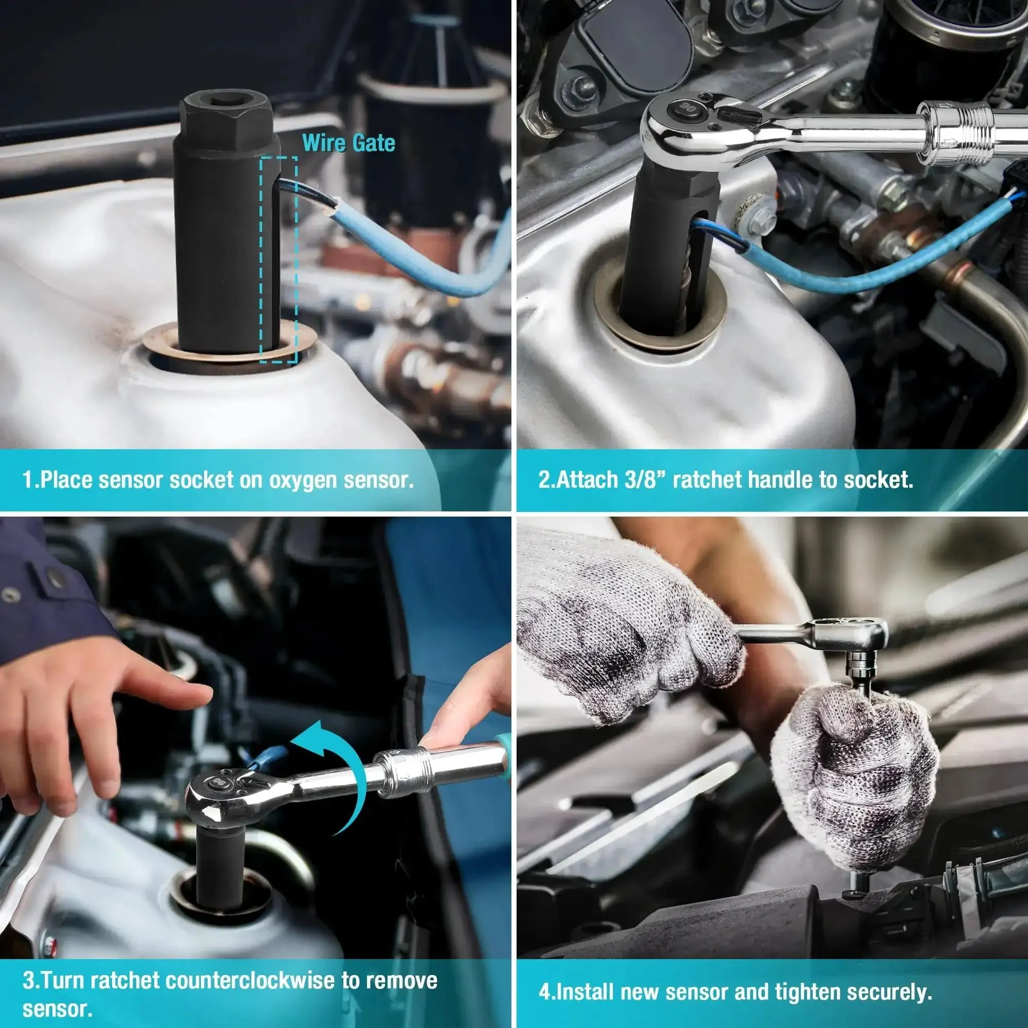 O2 Oxygen Sensor Socket 22mm For Three-Eighths Inch Drive With Side Wire Gate Chrome Vanadium Steel Removal And Installation Tool For Quick No-Fuss O2 Sensor Swap - Image 5
