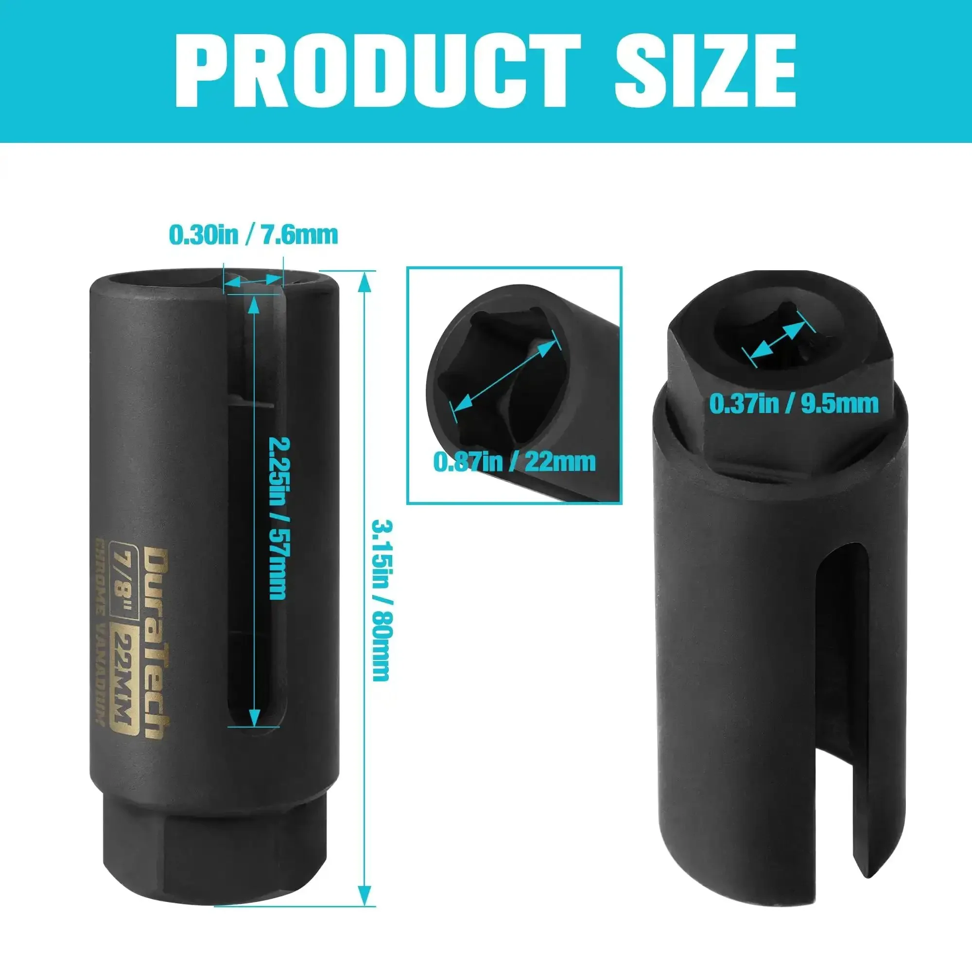 O2 Oxygen Sensor Socket 22mm For Three-Eighths Inch Drive With Side Wire Gate Chrome Vanadium Steel Removal And Installation Tool For Quick No-Fuss O2 Sensor Swap - Image 6