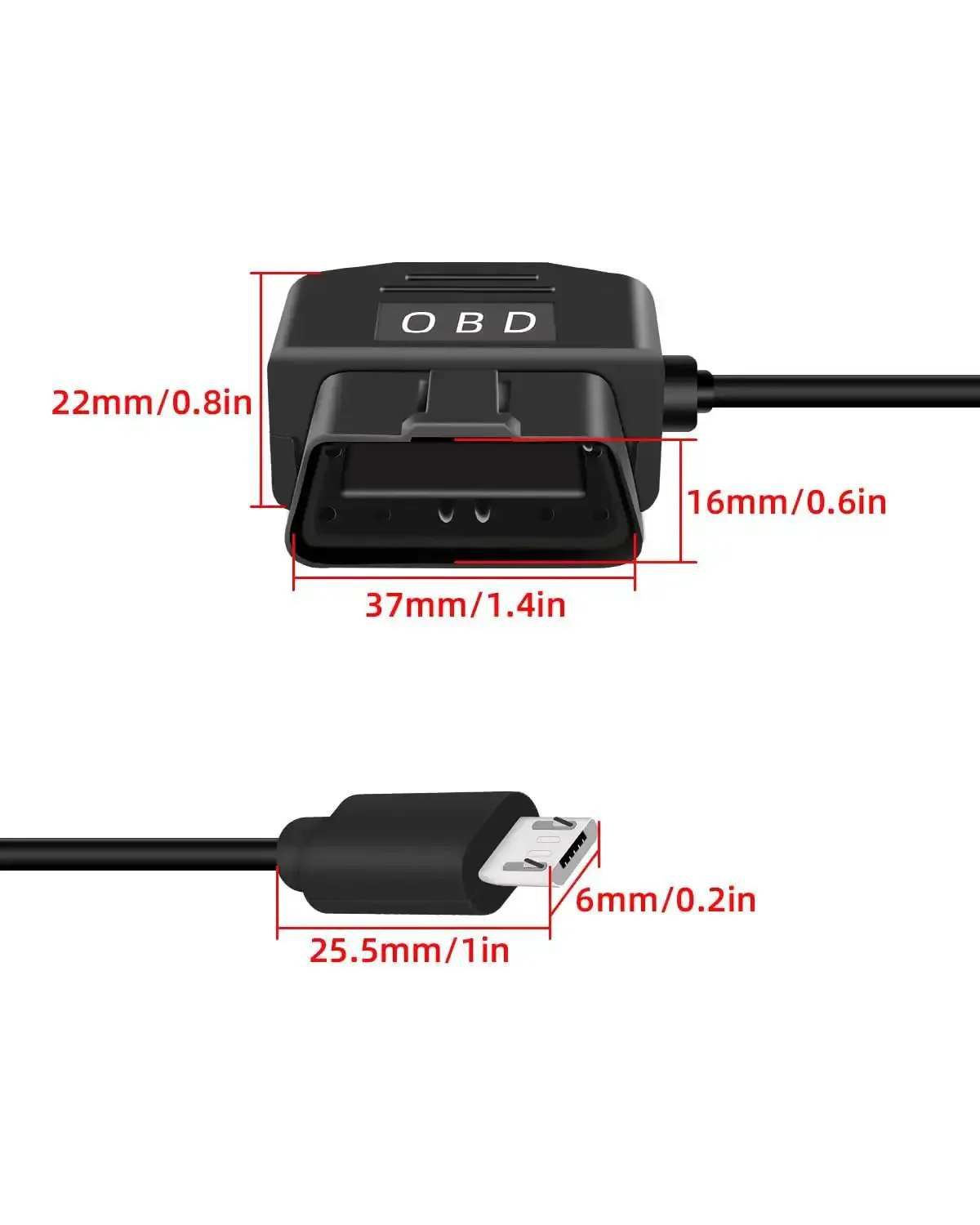 OBD2 To Micro USB Power Cable For Dash Camera 24 Seven Hardwire Charger With Switch 12-24 Volt To Five Volt Three Amp Output Eleven Point Five Foot Cable Micro USB Adapter For Continuous 24 Hour Surveillance After Parking - Image 2
