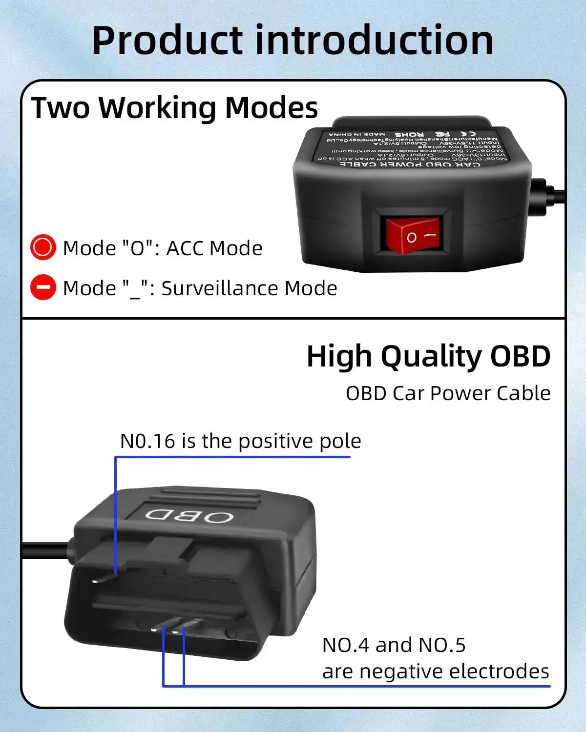 OBD2 To Mini USB Power Cable For Dash Cam With Right Angle USB Adapter Hardwire Charger Switch 24 Hour Surveillance Dual Mode 12V 24V To 5V 3A Eleven Point Five Feet Cable - Image 7