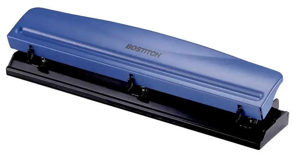 Office Premium 3 Hole Punch That Handles 12 Sheets, Heavy Duty Metal Body With Rubber Base For Desk Protection And Stability, Easy Clean Chip Tray, Durable Workhorse For School And Home Office