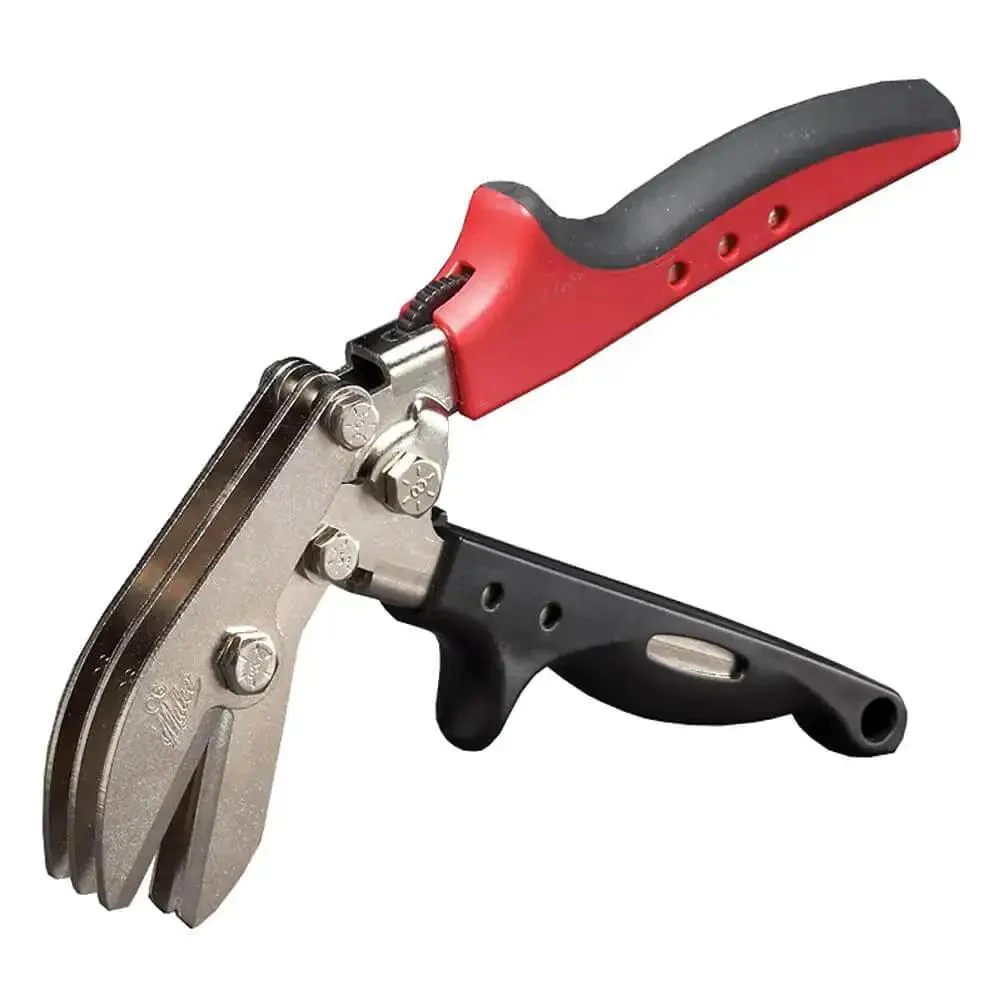 Offset Five Blade Duct Crimper For Tight Quarters And Overhead Runs One And Five Eighths Inch Double Crimp HVAC Duct Tool With Ergonomic Non Slip Handles One Hand Operation Easy Leverage Built Tough Made In USA