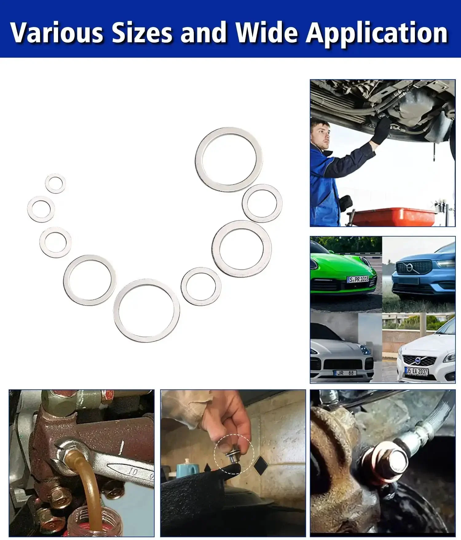 Oil Drain Plug Crush Washer Set Kit With 568 Pieces In 18 Aluminum Gasket Sizes M6-M24 For Automotive Engine Oil Pan Drains, Hydraulic Fittings And Oil Lines, Leak-Proof Fittings, Great DIY Auto Maintenance Bundle - Image 4