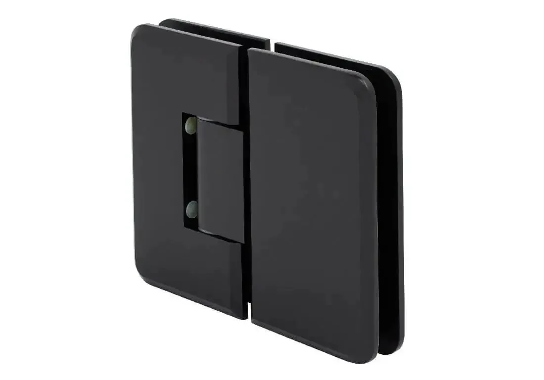 Oil Rubbed Bronze 180 Degree Glass To Glass Plymouth Series Wide Shower Door Hinge, Heavy Duty Support For Three Eighths To One Half Inch Tempered Glass, Integrated Safety Interlock, Wall Mount And Glass To Glass Models