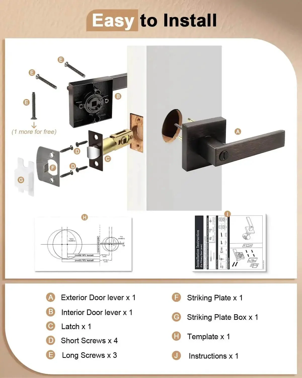 Oil Rubbed Bronze Privacy Door Levers Set For Interior Doors Heavy Duty Flat Square Handlesets Universal Handing 6 Pack No Key Privacy Function ANSI Grade 3 Over 200000 Cycles Fits Bedroom And Bathroom Home Upgrade - Image 3