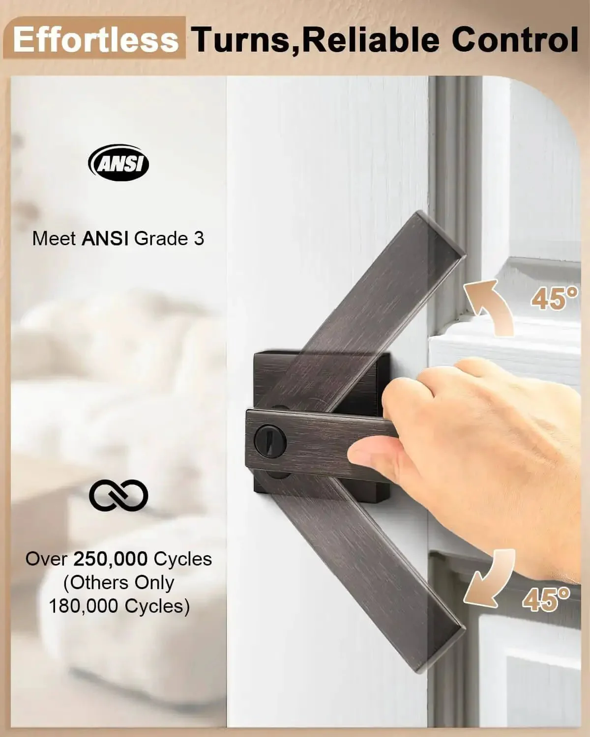 Oil Rubbed Bronze Privacy Door Levers Set For Interior Doors Heavy Duty Flat Square Handlesets Universal Handing 6 Pack No Key Privacy Function ANSI Grade 3 Over 200000 Cycles Fits Bedroom And Bathroom Home Upgrade - Image 6