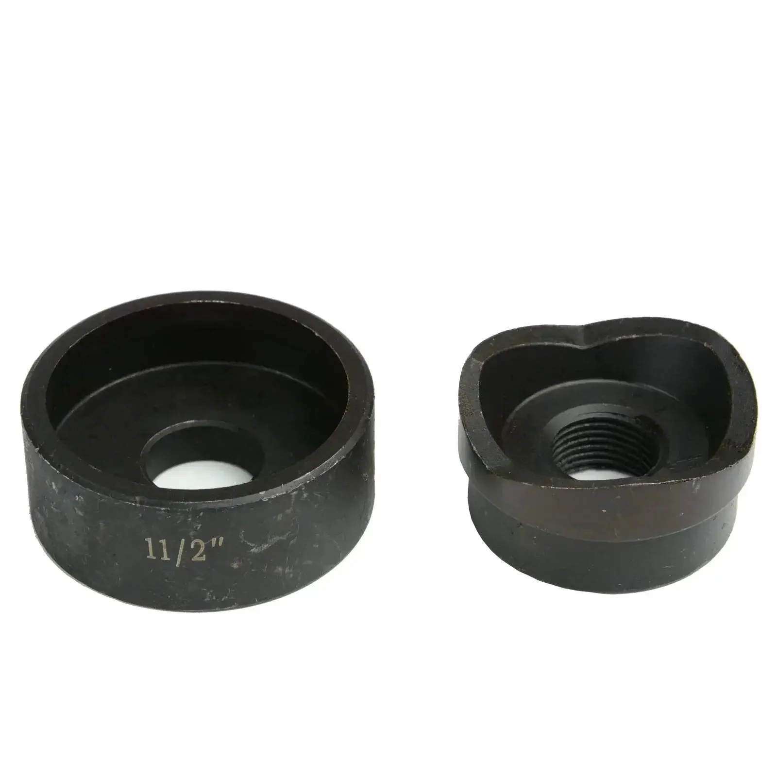 One And A Half Inch Conduit Punch And Die Set For Hydraulic Knockout Driver 3/4 Inch 16 Thread 1.93 Inch Hole 9 Ton Punching Power 11 Gauge Steel And 16 Gauge Stainless Capacity Hardened Tool Steel With Black Oxide Finish Workhorse Grade