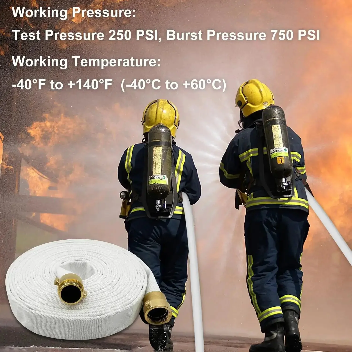 One And A Half Inch Lay Flat Fire Hose Fifty Foot White Beefy Heavy Duty Industrial Water Hose With Brass NPSH And NPT Couplings Male And Female Gasketed Ends Test Pressure Up To 250 PSI - Image 2