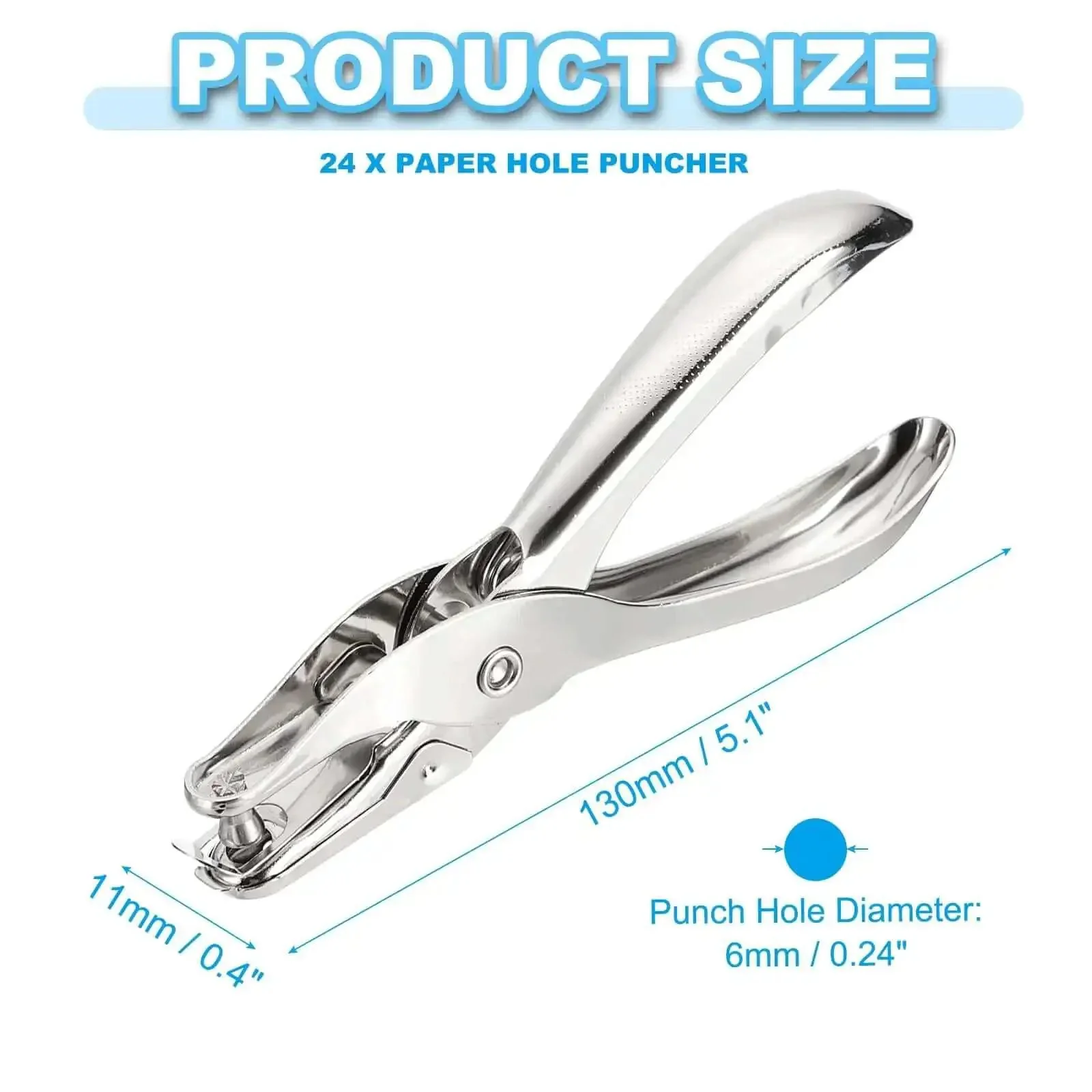 One Eighth Inch Single Hole Punch Tool Twenty Four Pack Handheld Metal Paper Puncher For Tags Diy Craft Scrapbook Tickets Ergonomic Silver Tone For Office And School Use - Image 7