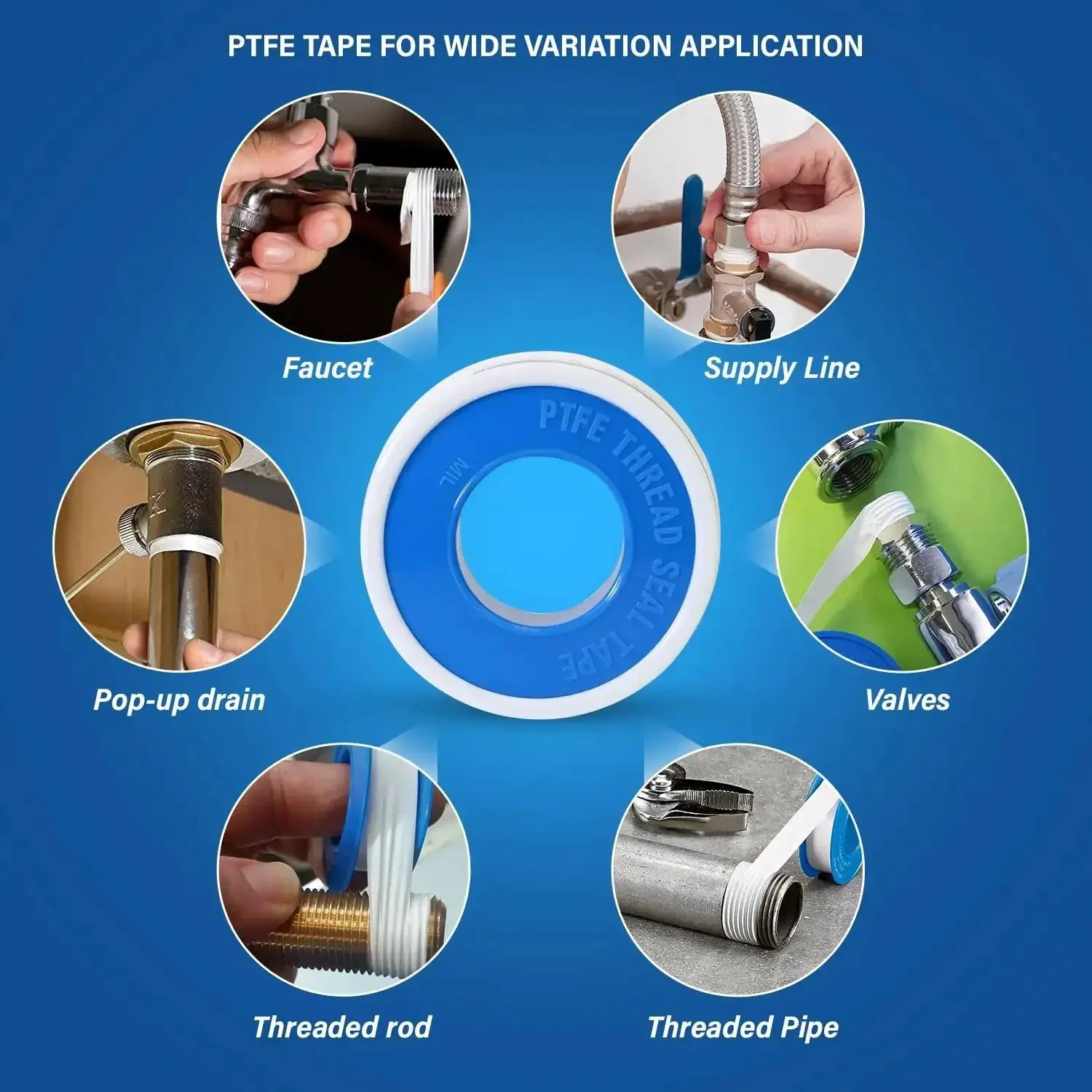 One Half Inch By Five Hundred Twenty Inch PTFE Thread Sealant Tape For Leak Proof Pipe Threads Water And Gas Line Plumbing Tape For Shower Heads Fittings And Faucets - Image 2