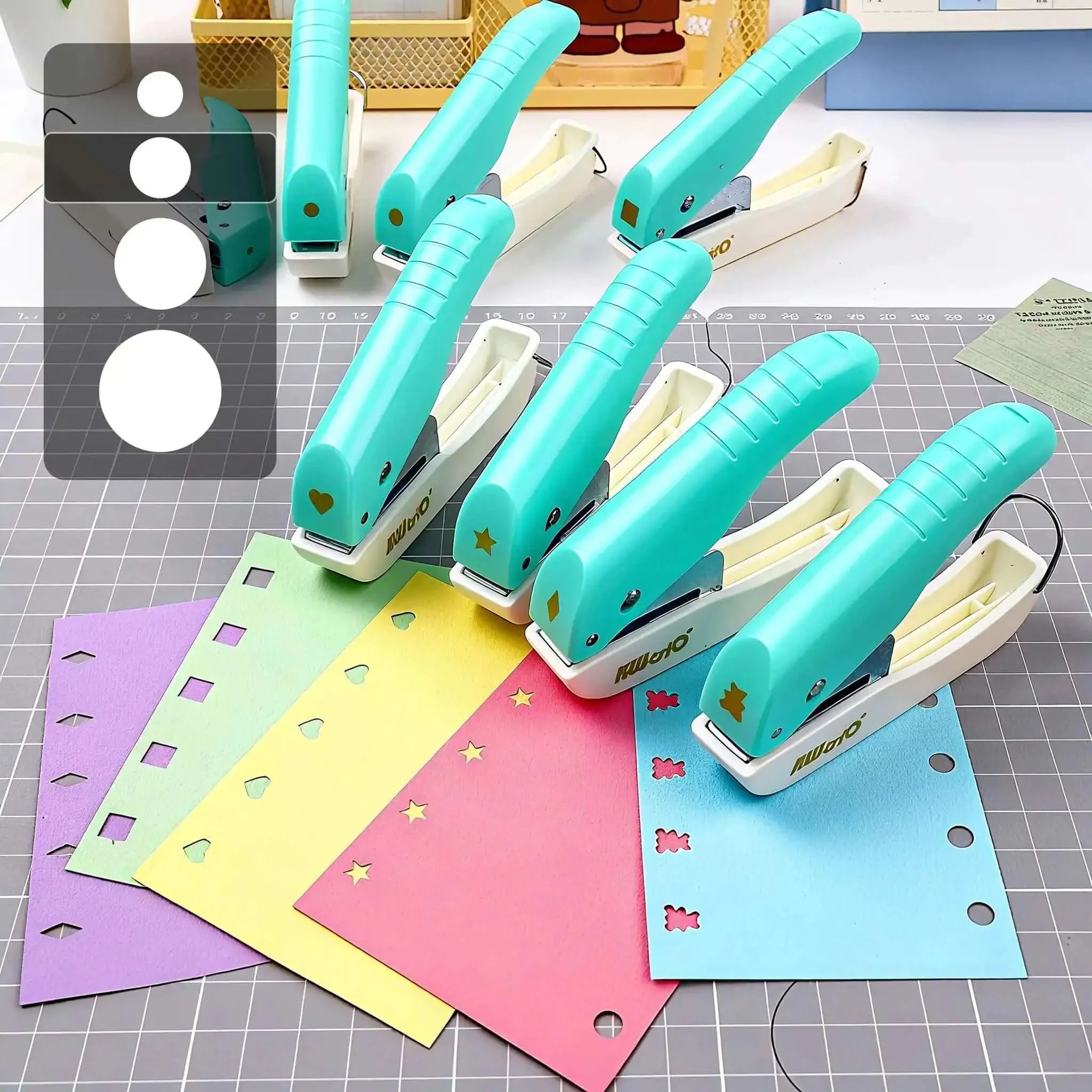 One-Handed 2mm Circle Pattern Embosser With Built-In Waste Storage, Easy-Squeeze Punch Tool For DIY Cards, Scrapbooking, Journal Decor, And Handmade Paper Crafts, Sky Blue