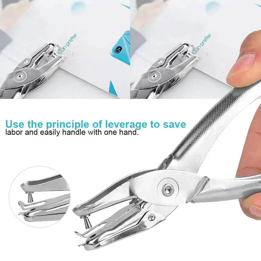 One Handed Hole Punch For Paper, 6 Sheet Capacity, 3.175mm Hole, Chrome Plated Handheld Puncher With Scrap Collector, Durable Metal Handle For Easy Leverage, Ideal Office And Craft Tool - Image 7