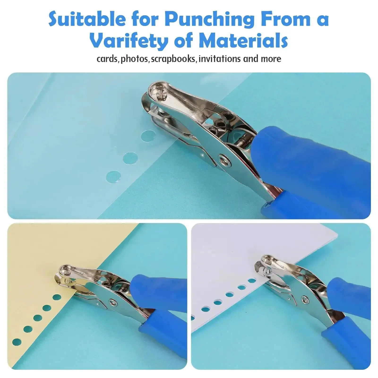 One Hole Paper Punch With Soft Grip Handle One Quarter Inch Hole Puncher For Crafts And Scrapbooks With Mess Tray Six Sheets Capacity Durable Metal Construction Blue - Image 3