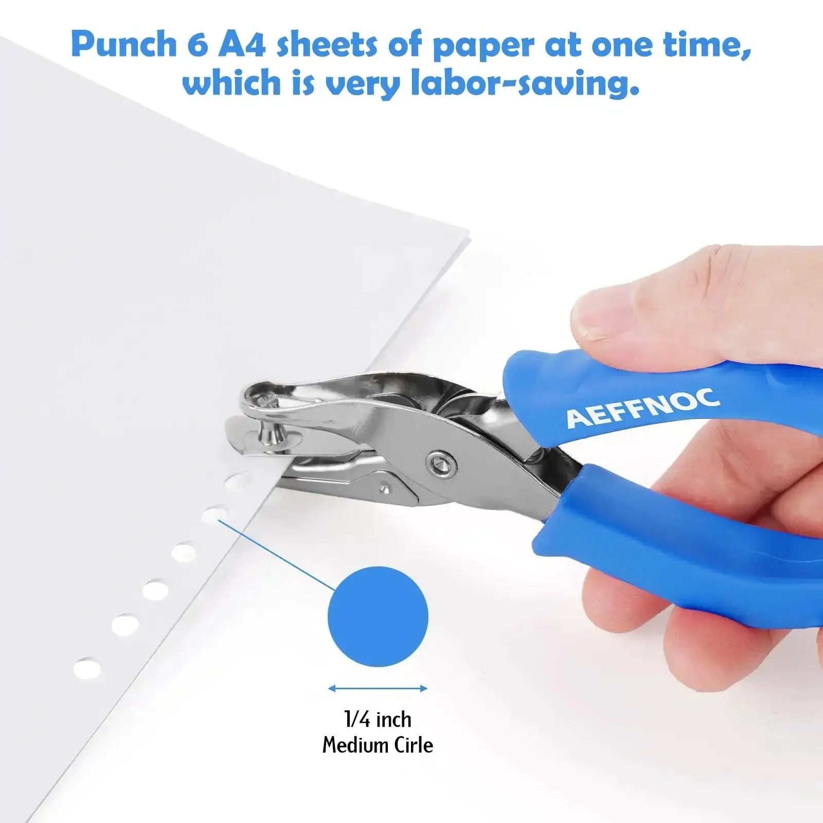 One Hole Paper Punch With Soft Grip Handle One Quarter Inch Hole Puncher For Crafts And Scrapbooks With Mess Tray Six Sheets Capacity Durable Metal Construction Blue - Image 6