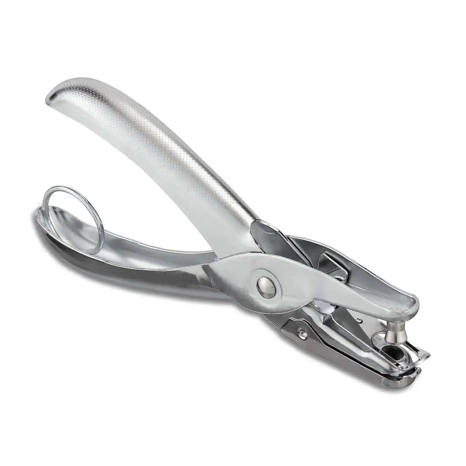 One Hole Punch For Office And Home Use, Five Sheet Capacity, Compact Metal Paper Punch In Silver, Chrome Plated Steel Built To Last For Everyday Office Hustle