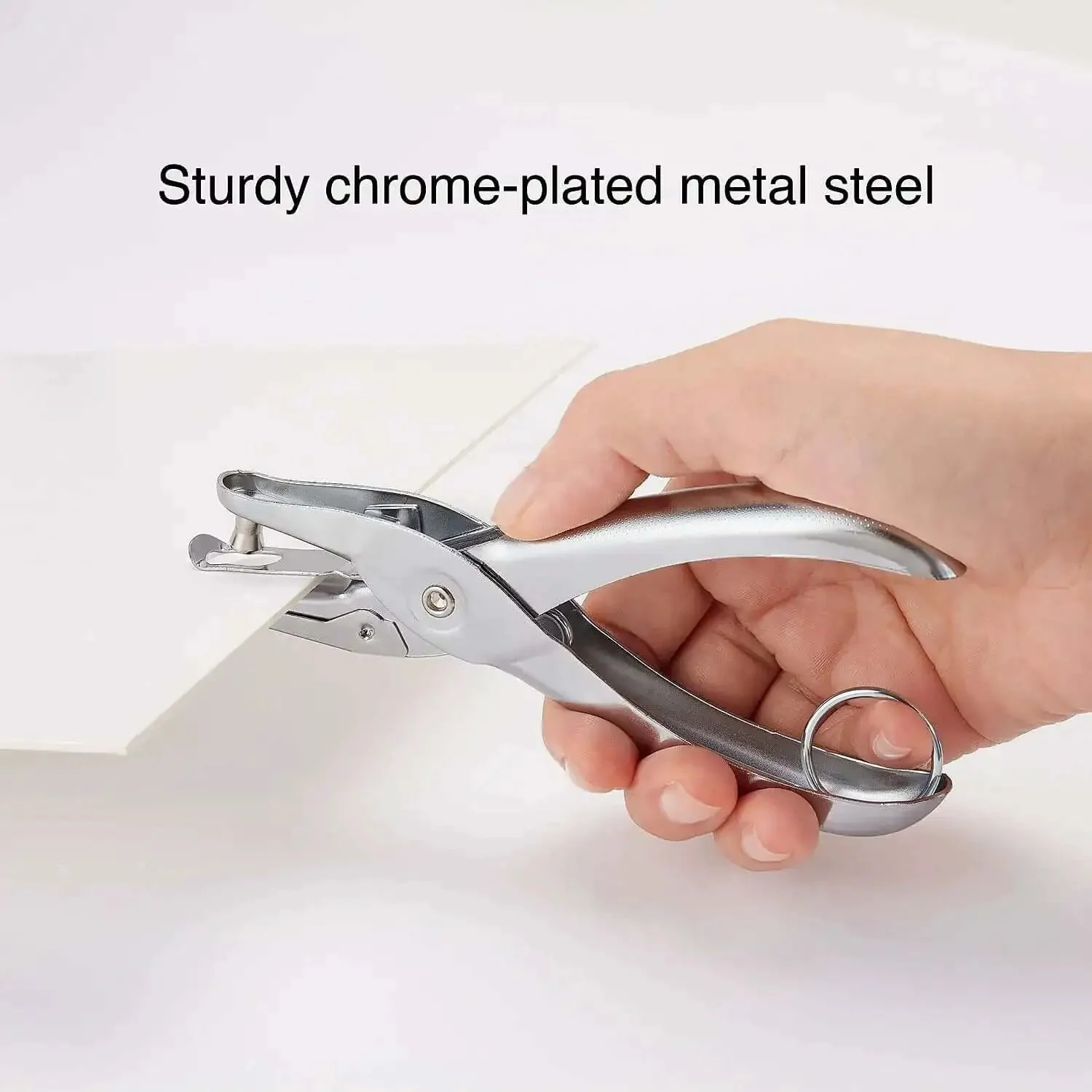 One Hole Punch For Office And Home Use, Five Sheet Capacity, Compact Metal Paper Punch In Silver, Chrome Plated Steel Built To Last For Everyday Office Hustle - Image 5