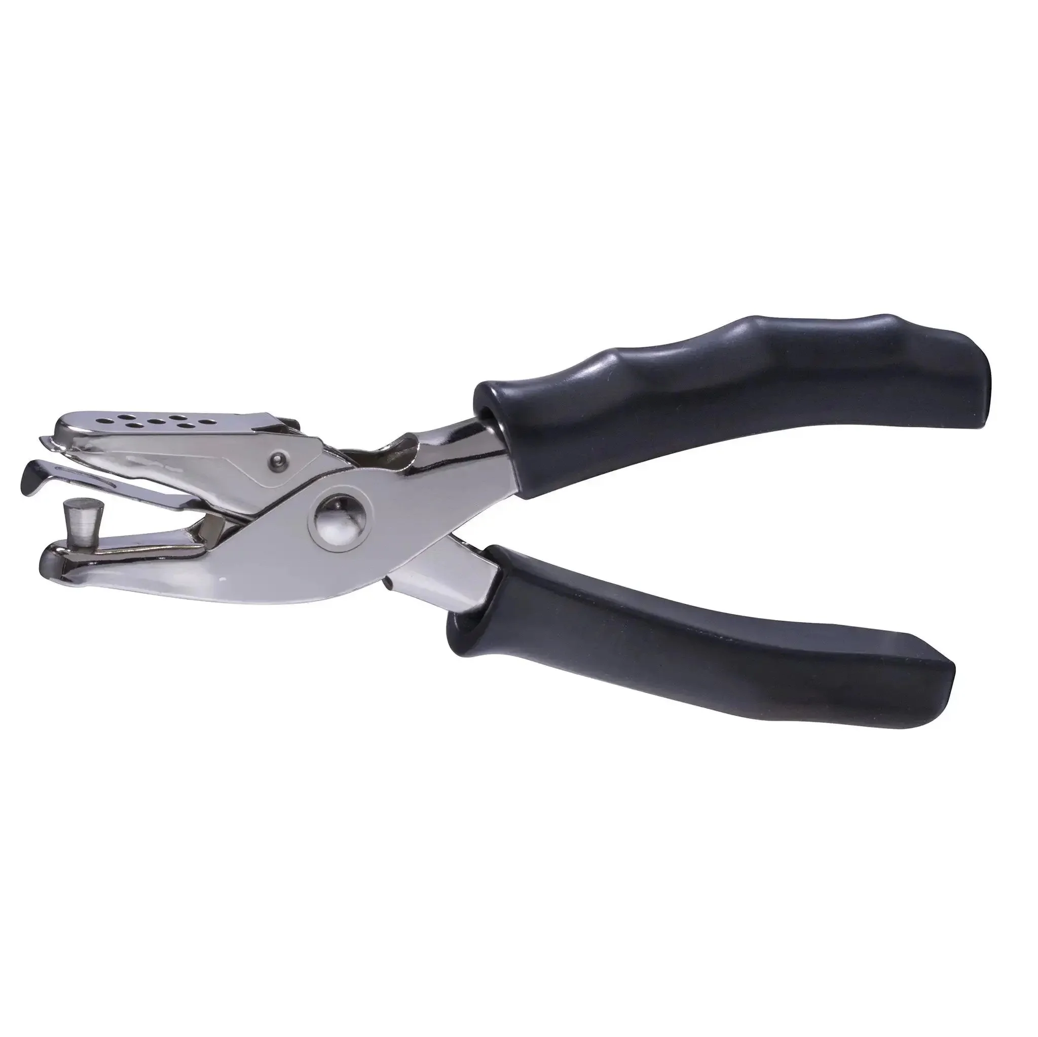 One Hole Punch With Soft Grip Handle For Desk Use Eight Sheet Capacity Nickel Plated Mechanism Black Finish Chip Catcher Included Easy Press Action Delivers Clean One Quarter Inch Holes