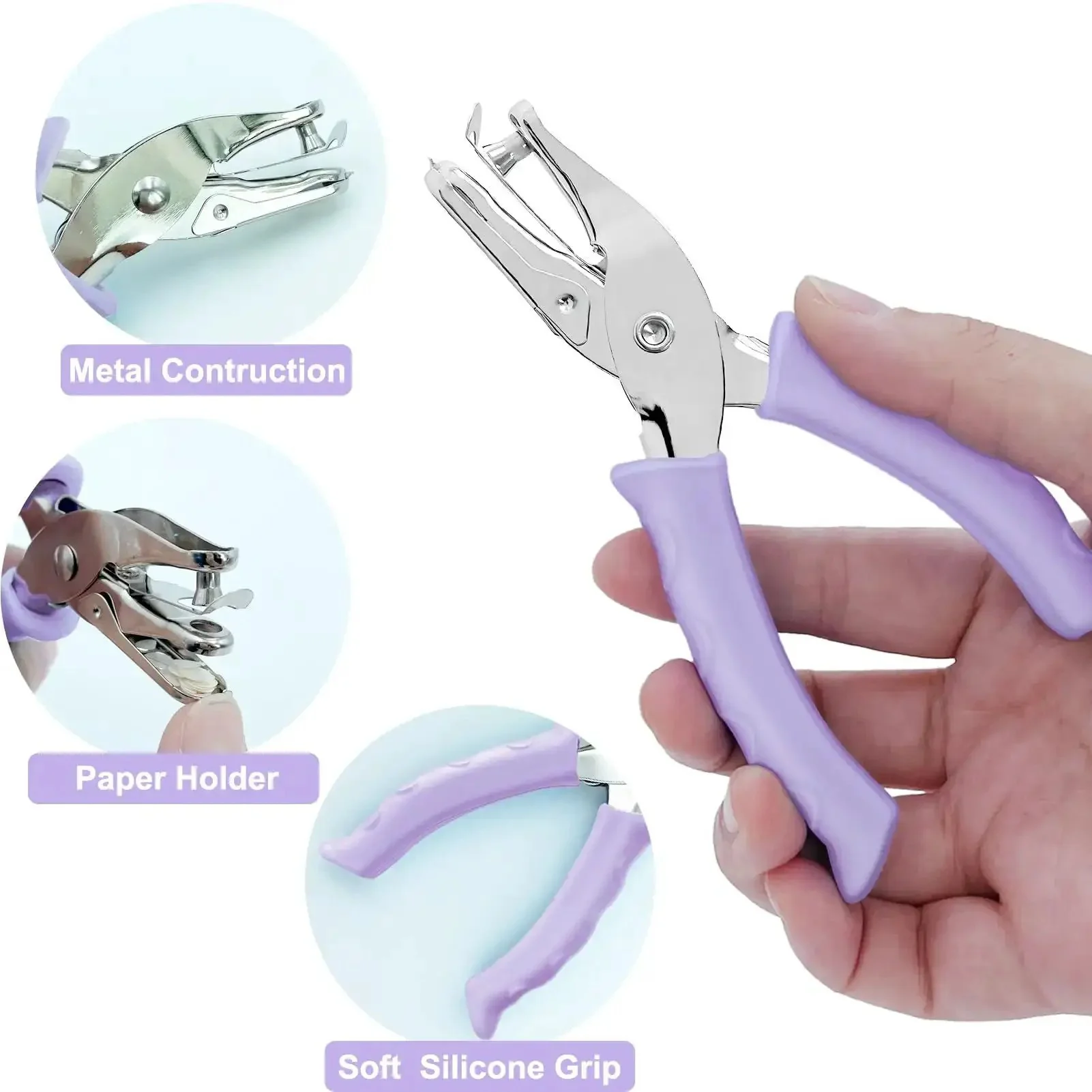 One Hole Puncher For Paper Crafts With Purple Soft Grip Handle Three Pack Handheld Circle Punch For Home Office Classroom Use Kid Friendly For Adults And Kids One Quarter Inch Hole Size - Image 6