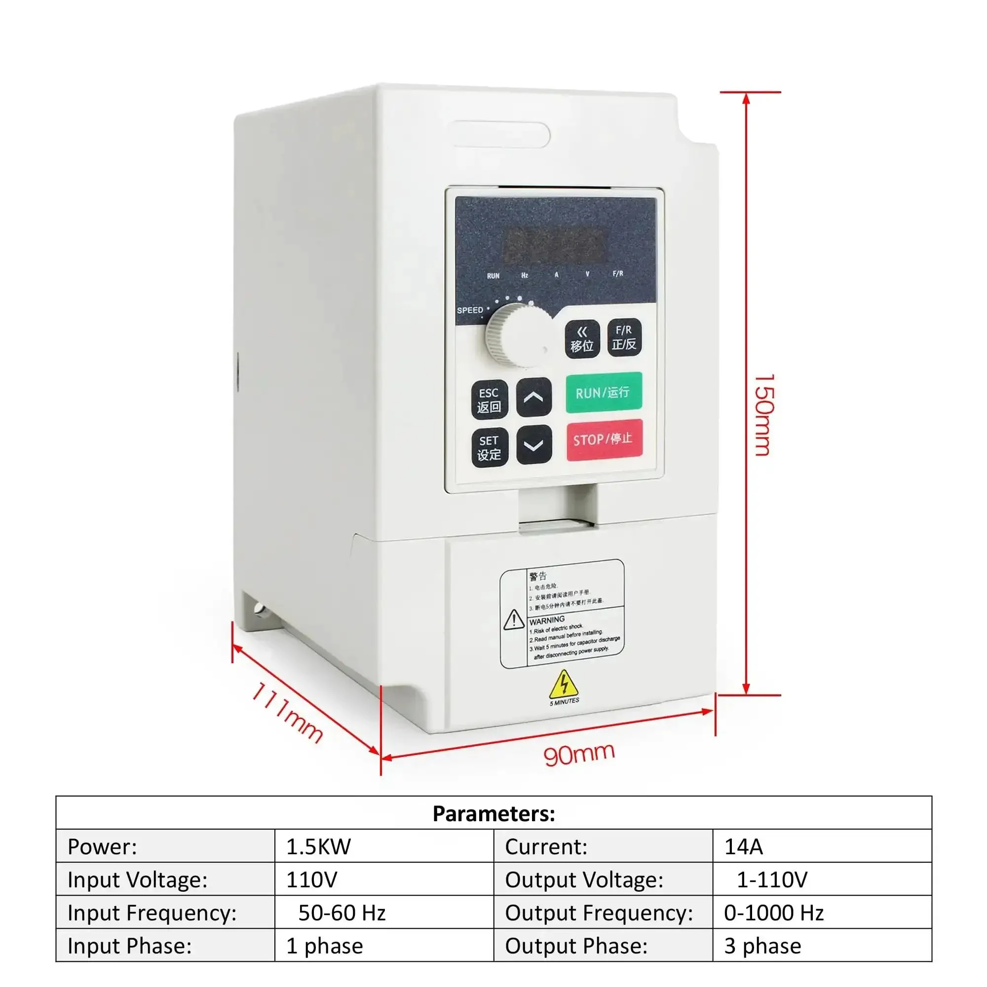 One Point Five KW 110V VFD Inverter Converts Single Phase To 3 Phase For CNC Router Spindle Motor Controller With Plug And Play 0 To 1000 Hz Range And Extension Cable For Milling And Engraving Machines - Image 6