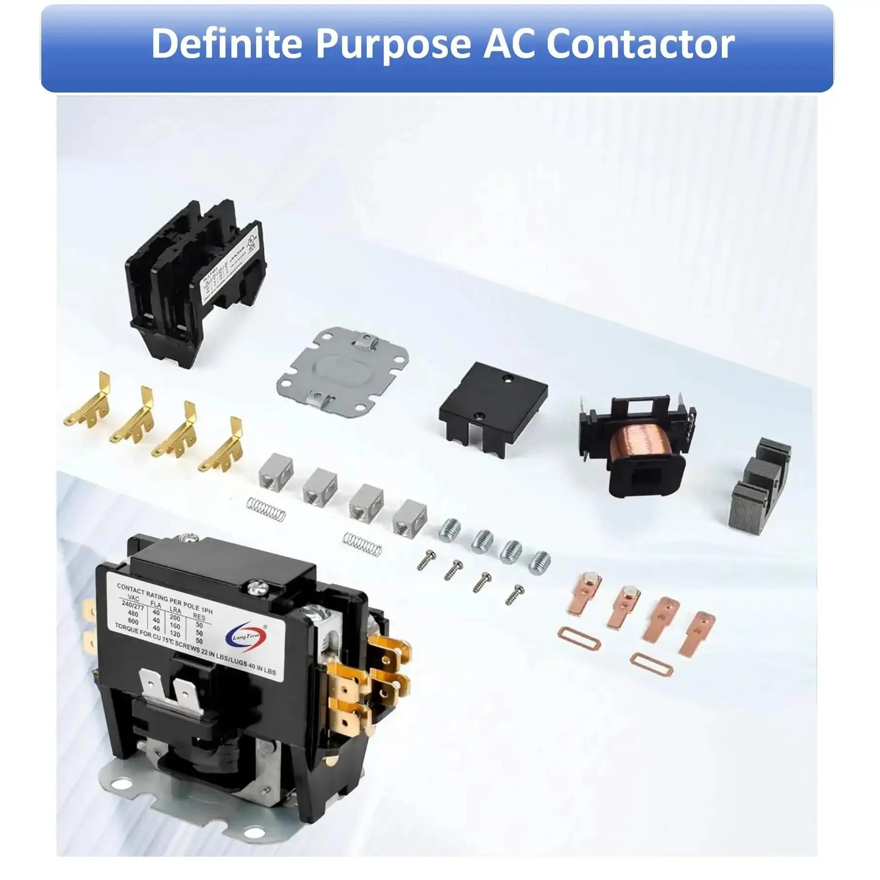 One Pole Twenty Four Volt AC Contactor For Heat Pumps And Condensers Heavy Duty Thirty Amp Definite Purpose Contactor For Refrigeration Systems Fifty Or Sixty Hz UL Listed Quarter Inch Terminals Handles Up To Six Hundred Volts - Image 8