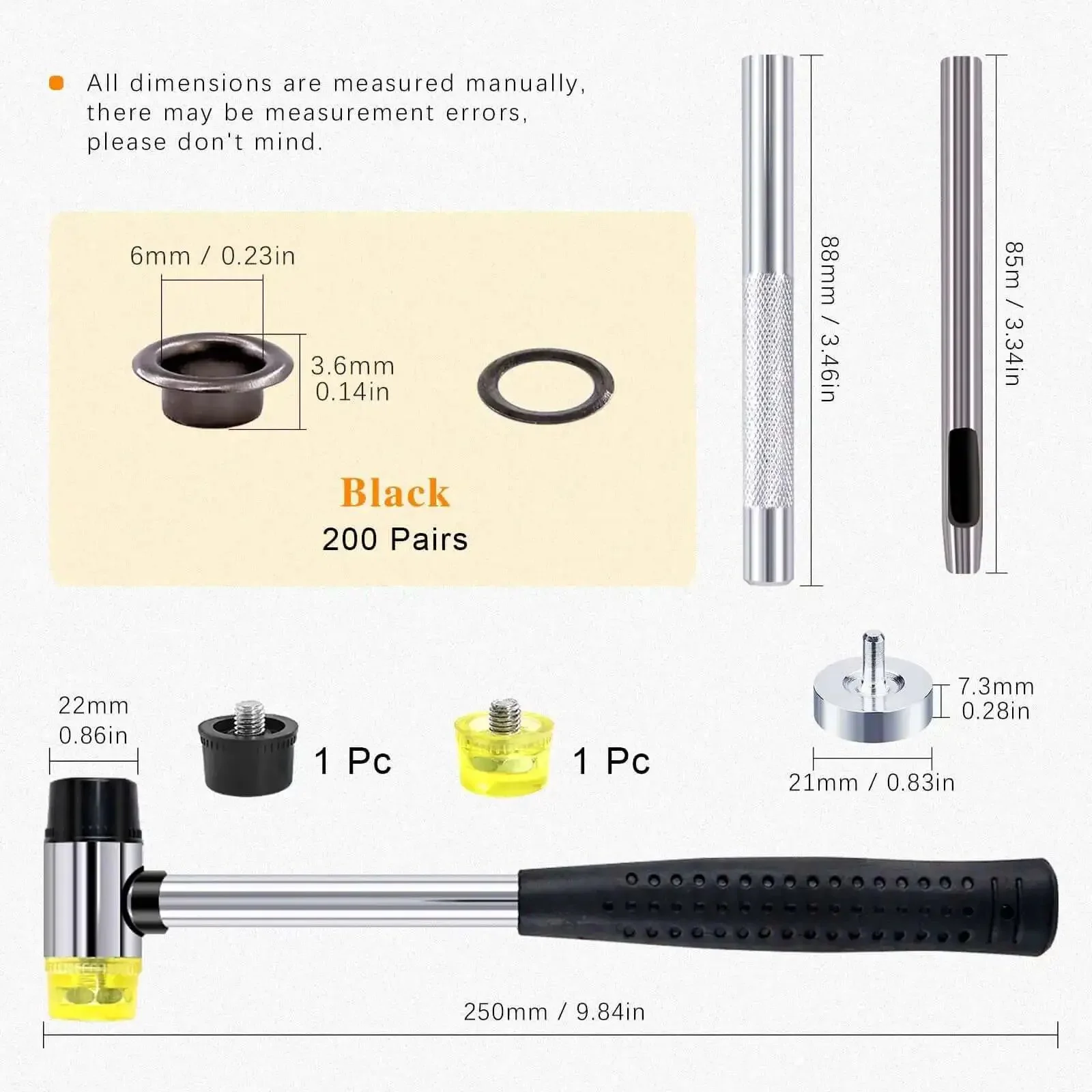 One Quarter Inch Black Grommet And Eyelet Kit With 200 Sets And Included Punch, Base, Install Rod, Hammer And Replacement Rubber Heads In A Durable Storage Box For Clothes, Shoes, Bags, Leather And DIY Projects - Image 7