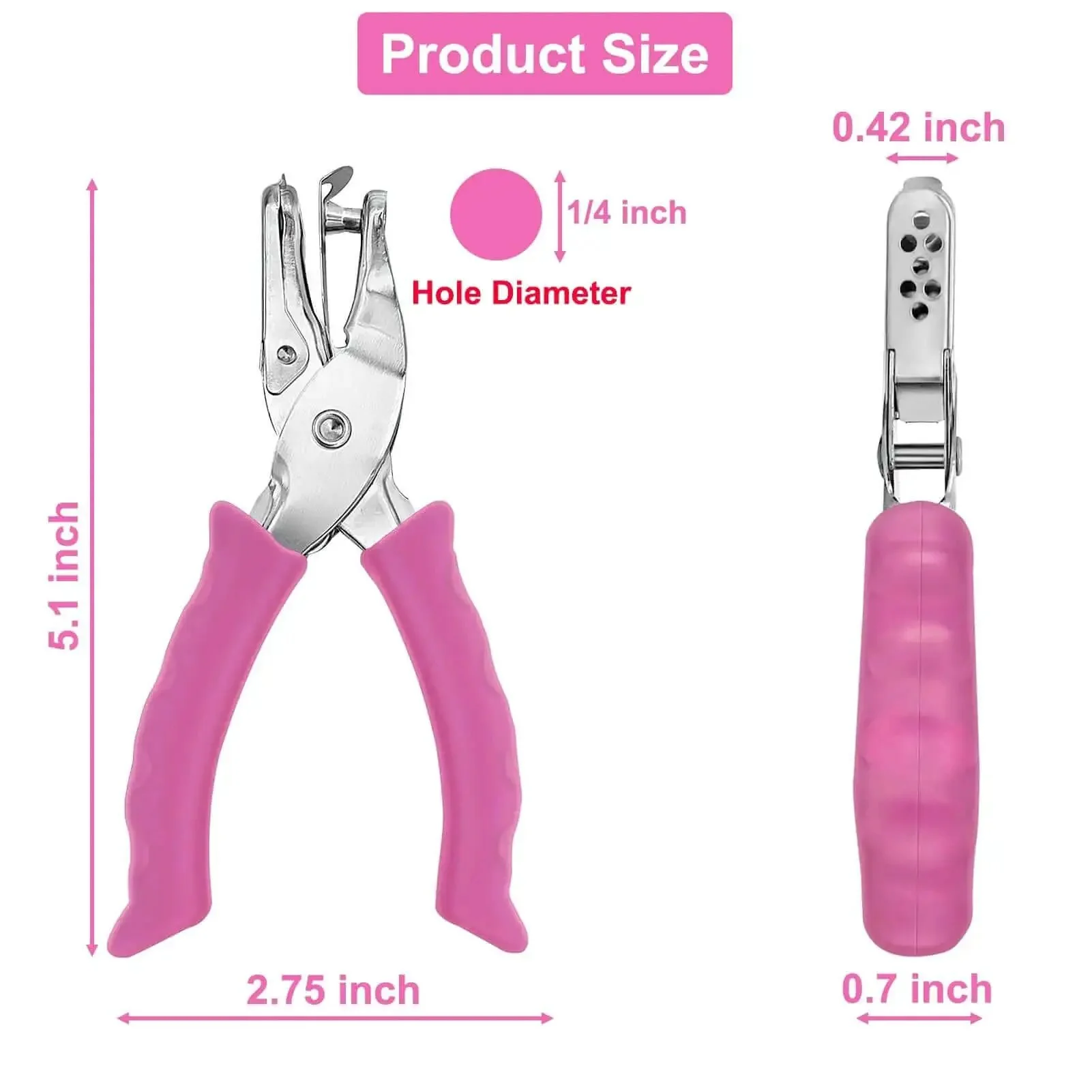 One Quarter Inch Hole Punch For Crafts With Pink Soft Grip Handle, Handheld Paper Puncher For Home Office Classroom, Easy Spacing Between Holes, Great For Tags Cards Scrapbooking And DIY Projects - Image 7