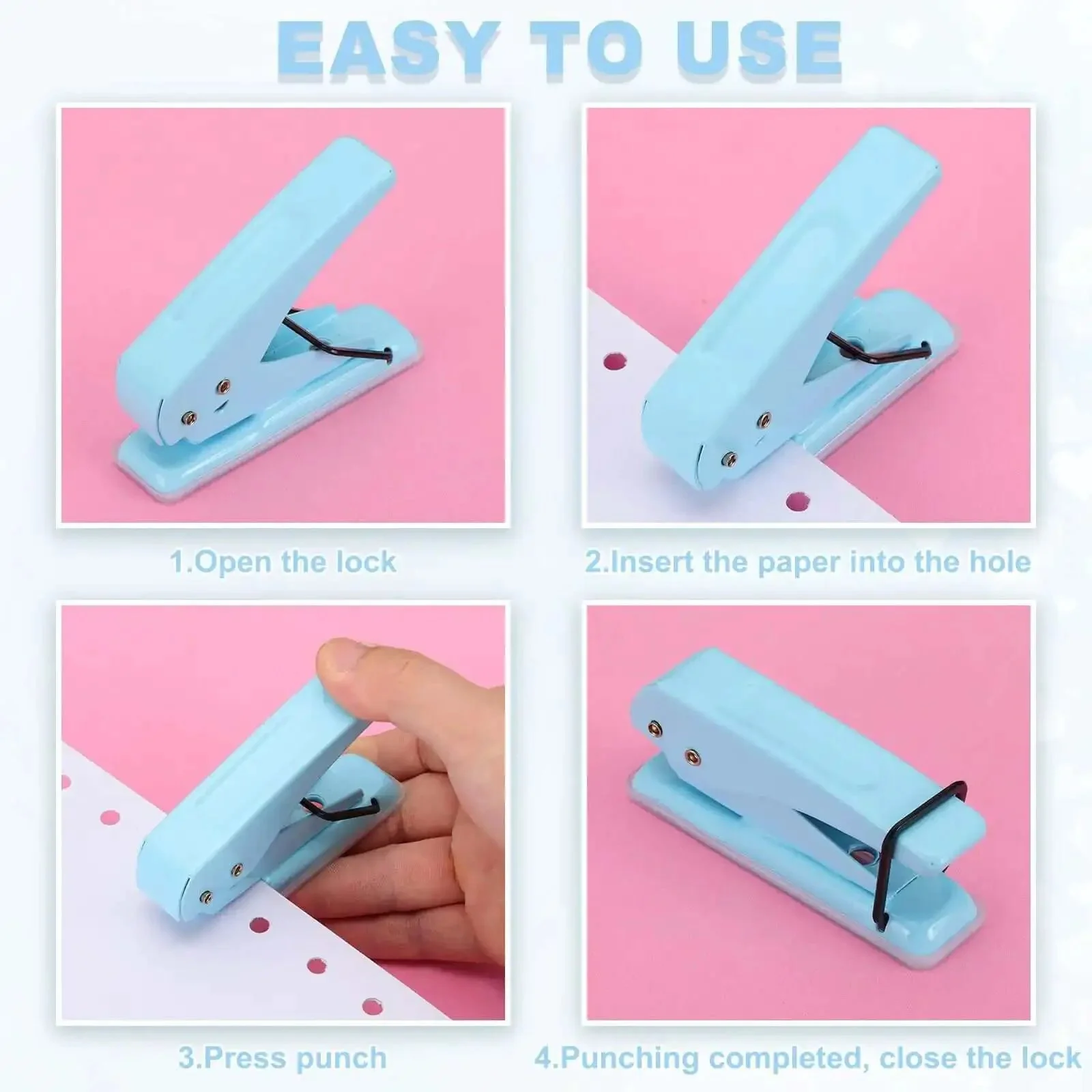 One Quarter Inch Hole Punch Handheld Heavy Duty Metal Paper Punch For Tags DIY Projects Crafts Scrapbook Tickets Blue With Ergonomic Non Slip Grip And Durable Design For Easy One Hand Operation - Image 3