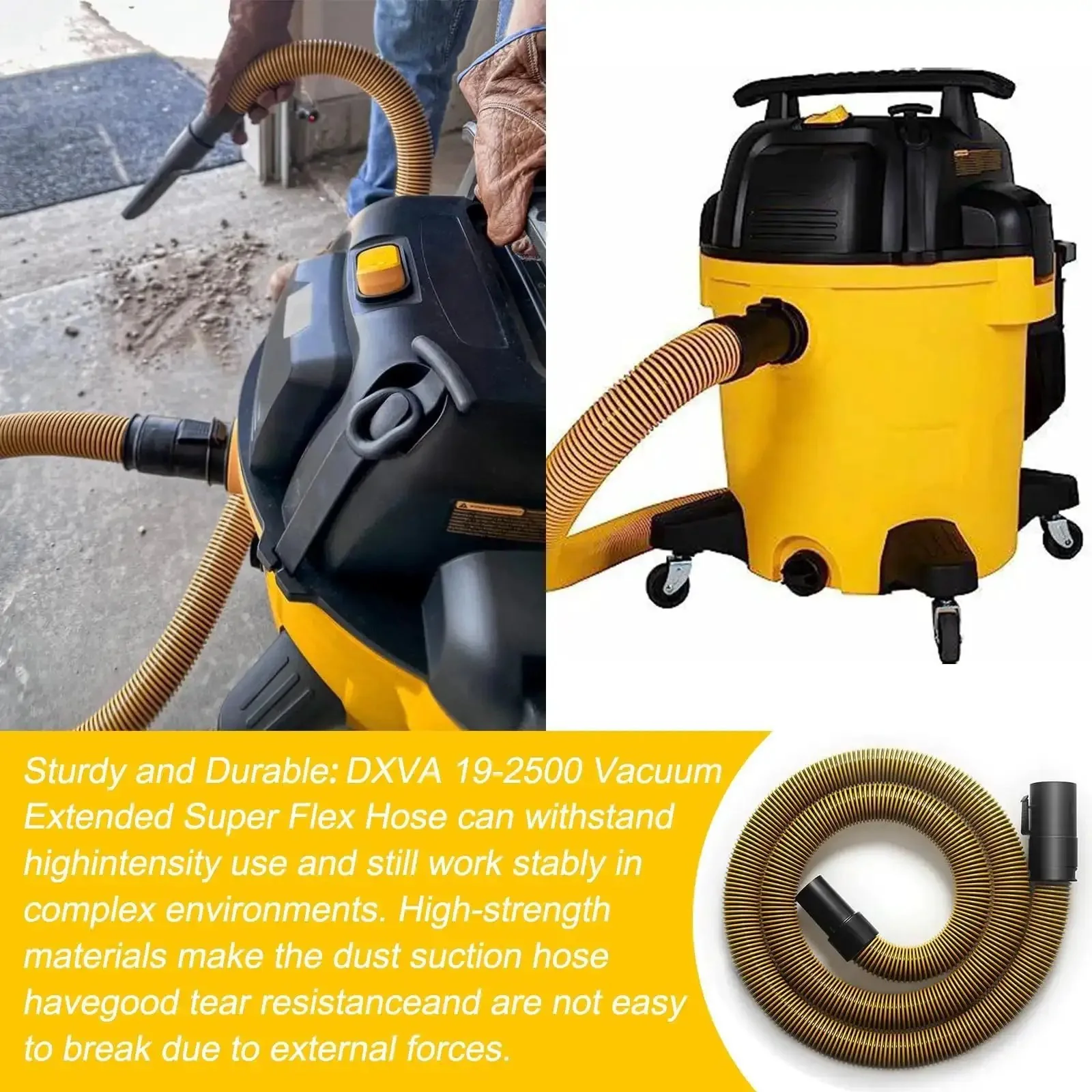 One Seven Eighth Inch Seven Foot Shop Vac Hose For Dewalt Wet Dry Vacuum Six To Ten Gallon Models DXVA19 2500 Durable Beefy Flex Hose Built For Maximum Reach And Easy Cleanup In Tight Spaces - Image 4