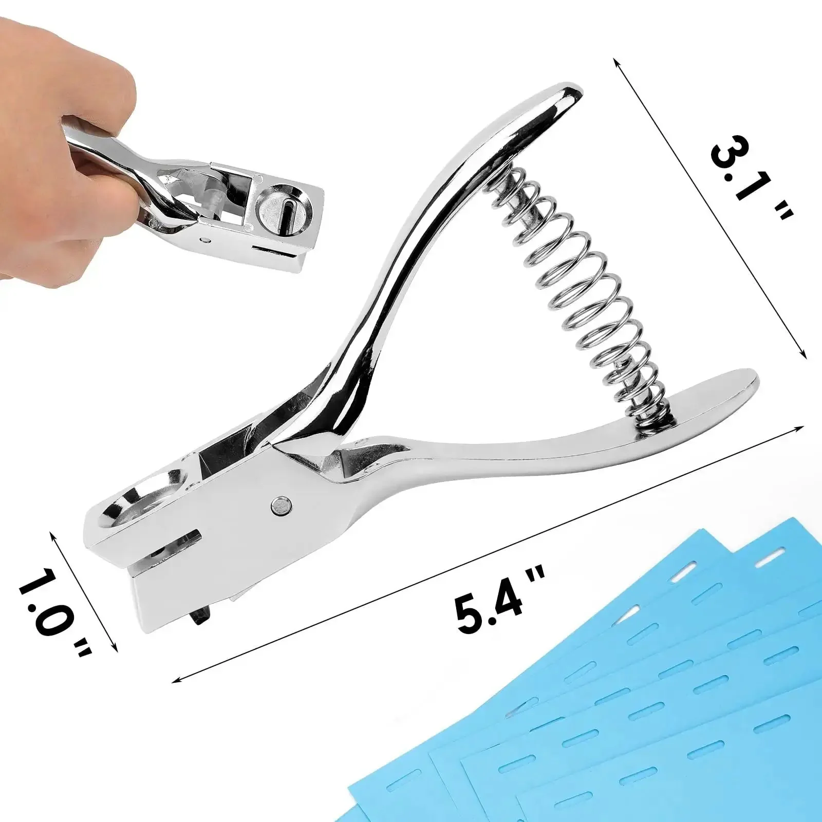 One Slot Badge Punch For ID Cards, Grab And Go Handy Metal Slot Puncher With 15mm By 3mm Hole, No Burrs, Spring Loaded, Rust Resistant Chrome Finish, Works On PVC, Paper And Cardstock, Durable All Metal Construction - Image 2