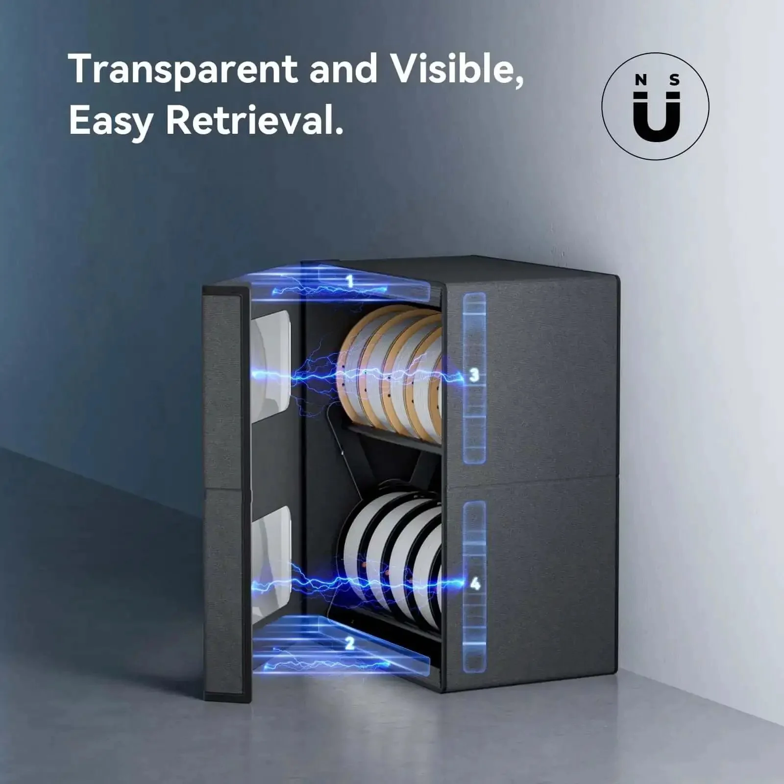 One Stop 3D Printer Filament Storage Box With Dryer Magnetic Closure And Moisture Proof Design 10Kg Capacity Two Tier Rack Resin Safe Dust Cover Damp Proof Easy Access Filament And Resin Organization - Image 4