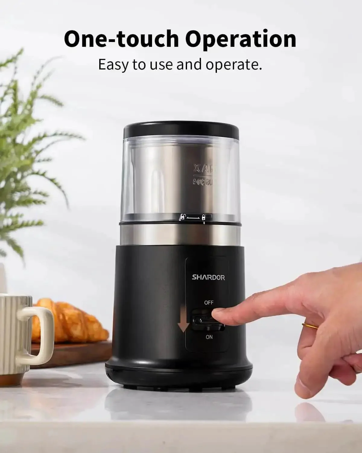 One Touch Coffee And Spice Grinder With Removable Stainless Steel Cup For Coffee Beans Spices And Seeds Quiet Electric Dry Grinder Easy One Hand Operation Low Noise About 60 dB Black - Image 2