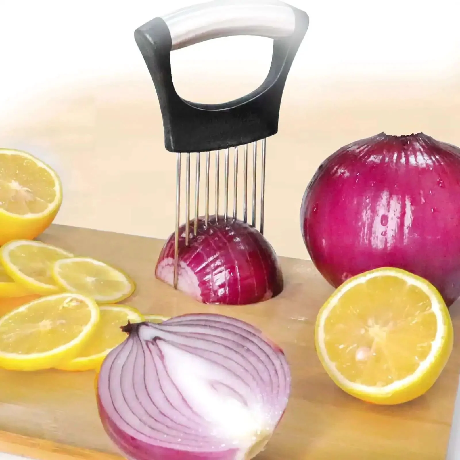 Onion Holder Slicer And Multifunction Kitchen Cutter For Vegetables Stainless Steel Onion Cutter Tomato Potato Avocado Egg Lemon And Meat Slicer Assistant With No Slip Grip For Quick Even Slices - Image 5