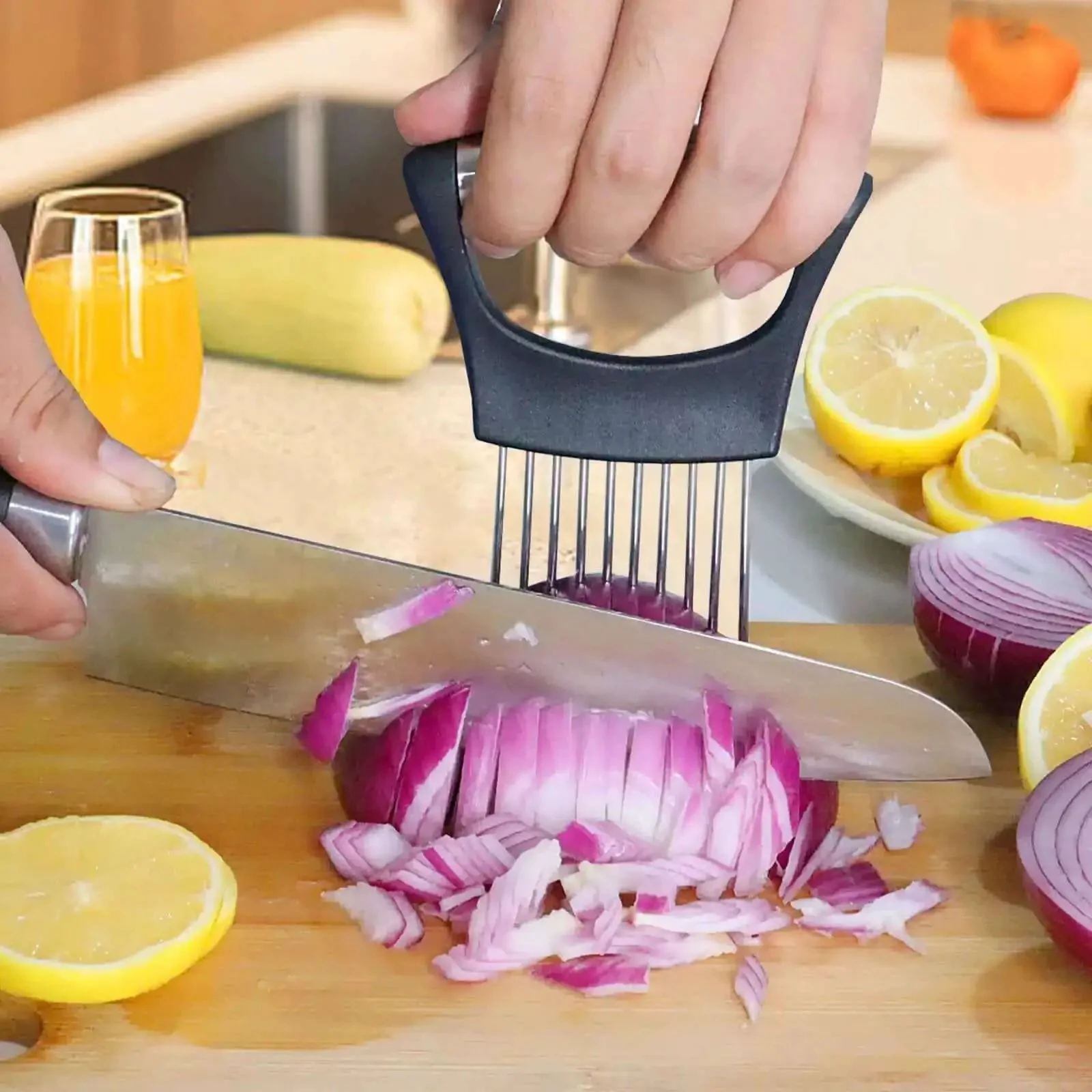 Onion Holder Slicer And Multifunction Kitchen Cutter For Vegetables Stainless Steel Onion Cutter Tomato Potato Avocado Egg Lemon And Meat Slicer Assistant With No Slip Grip For Quick Even Slices - Image 6