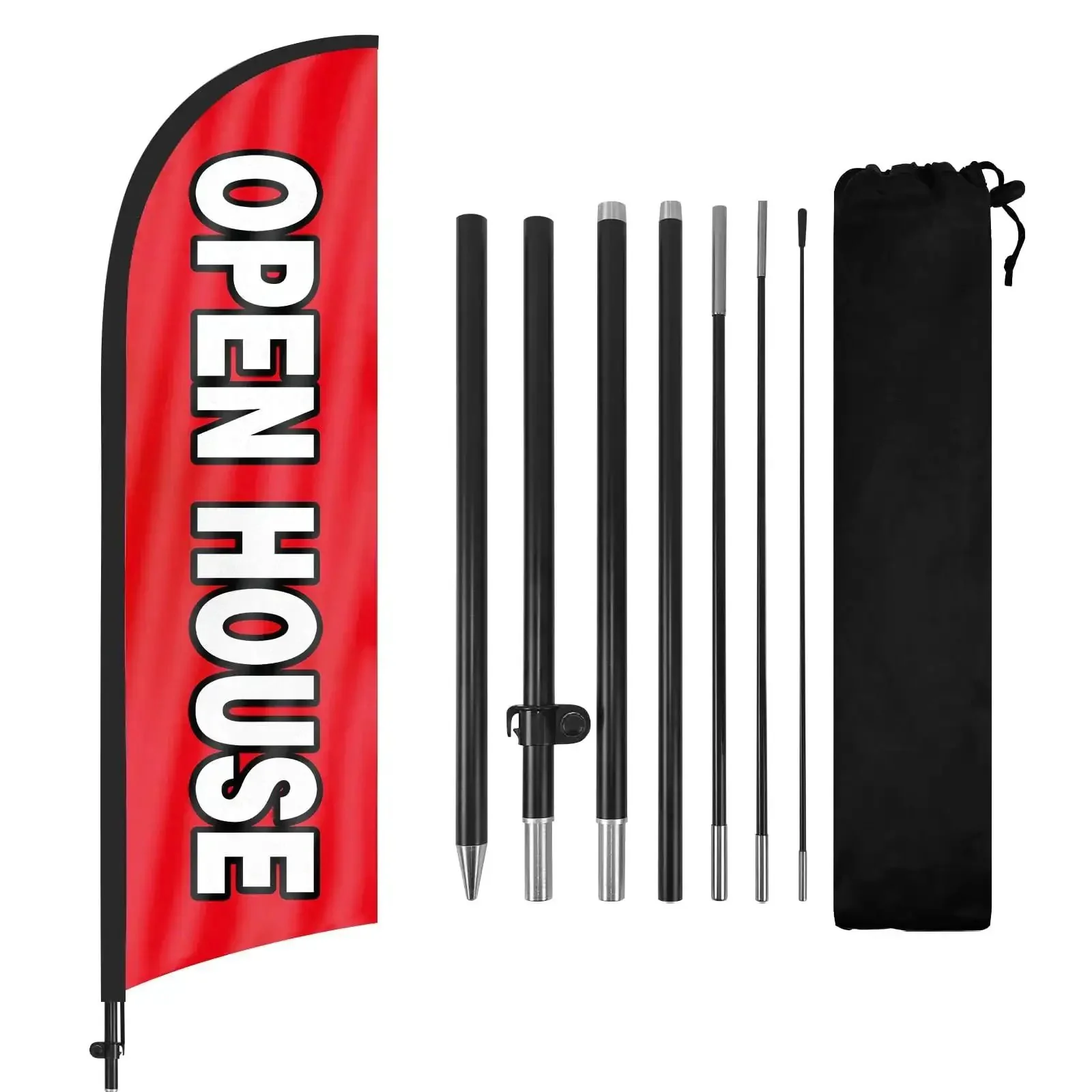 Open House Flags For Real Estate Pros With Pole Kit And Ground Stake Eight Foot Tall Outdoor Signage For Real Estate Listings Grab Attention While Driving By With High Visibility Swaying Flags And Durable Exterior Signs