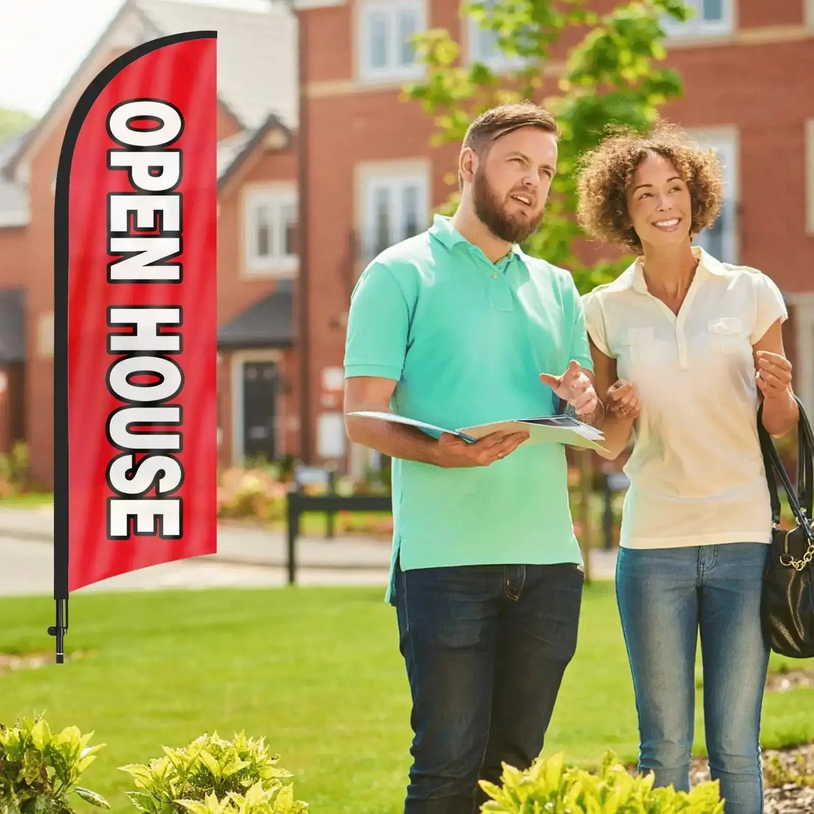 Open House Flags For Real Estate Pros With Pole Kit And Ground Stake Eight Foot Tall Outdoor Signage For Real Estate Listings Grab Attention While Driving By With High Visibility Swaying Flags And Durable Exterior Signs - Image 2