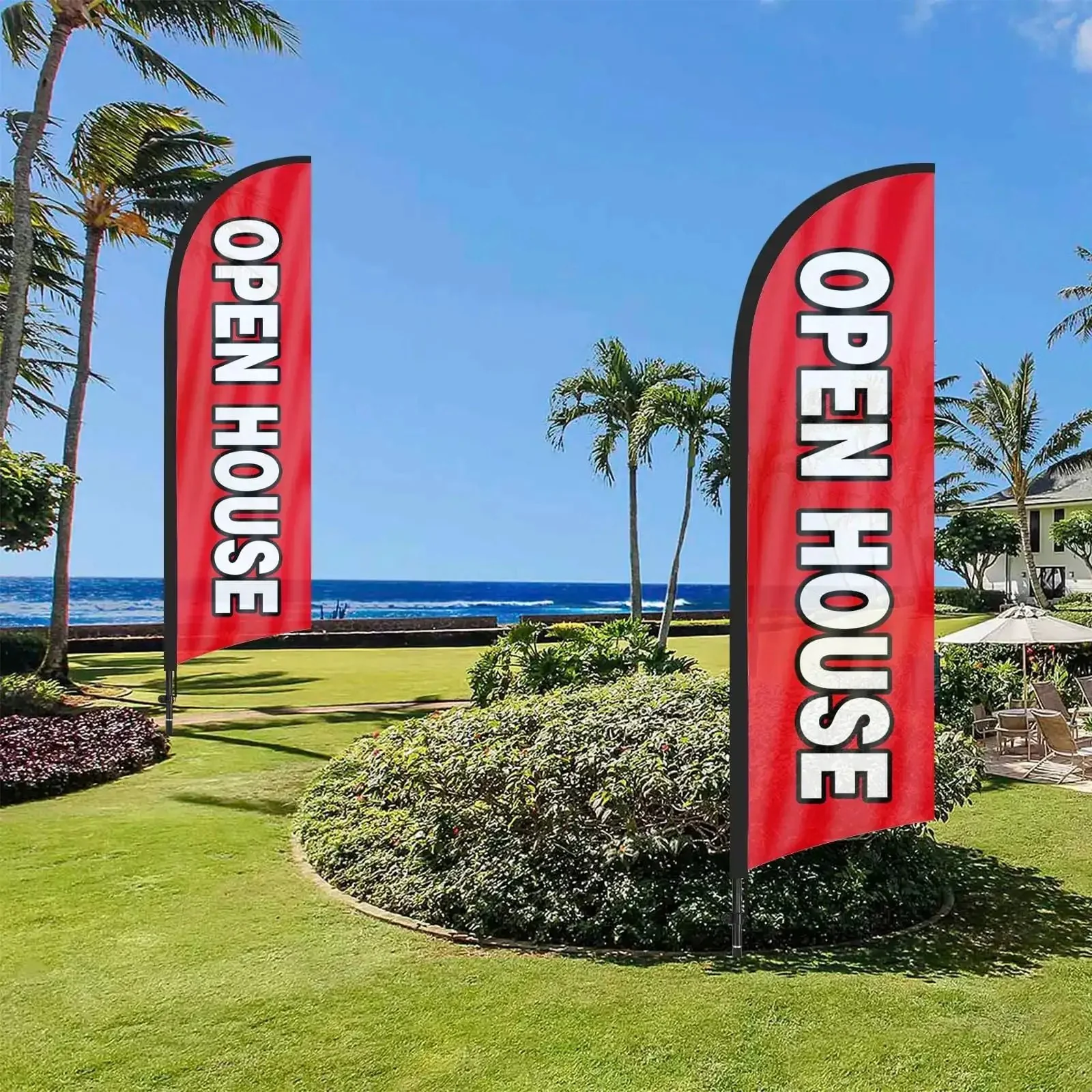 Open House Flags For Real Estate Pros With Pole Kit And Ground Stake Eight Foot Tall Outdoor Signage For Real Estate Listings Grab Attention While Driving By With High Visibility Swaying Flags And Durable Exterior Signs - Image 3