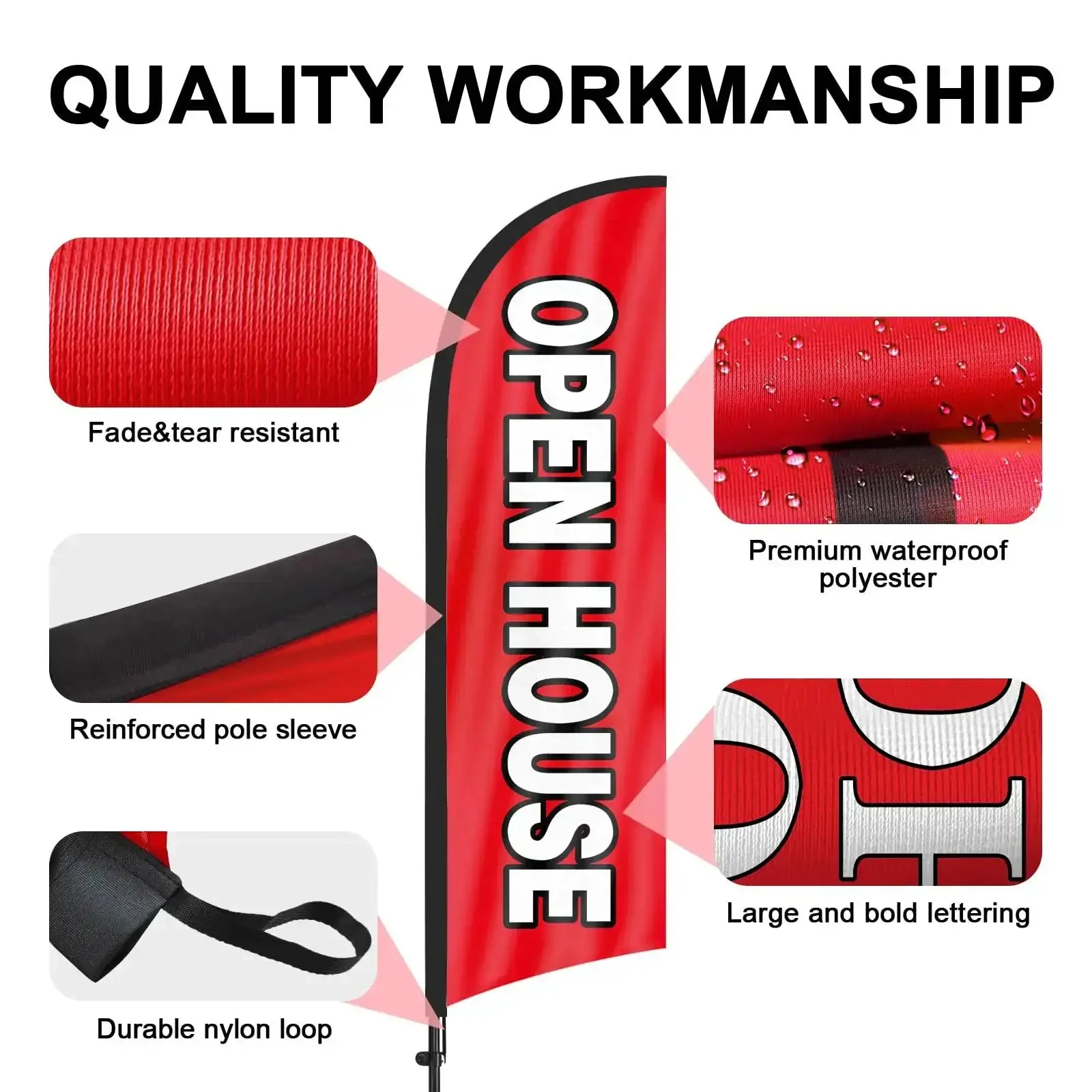 Open House Flags For Real Estate Pros With Pole Kit And Ground Stake Eight Foot Tall Outdoor Signage For Real Estate Listings Grab Attention While Driving By With High Visibility Swaying Flags And Durable Exterior Signs - Image 6