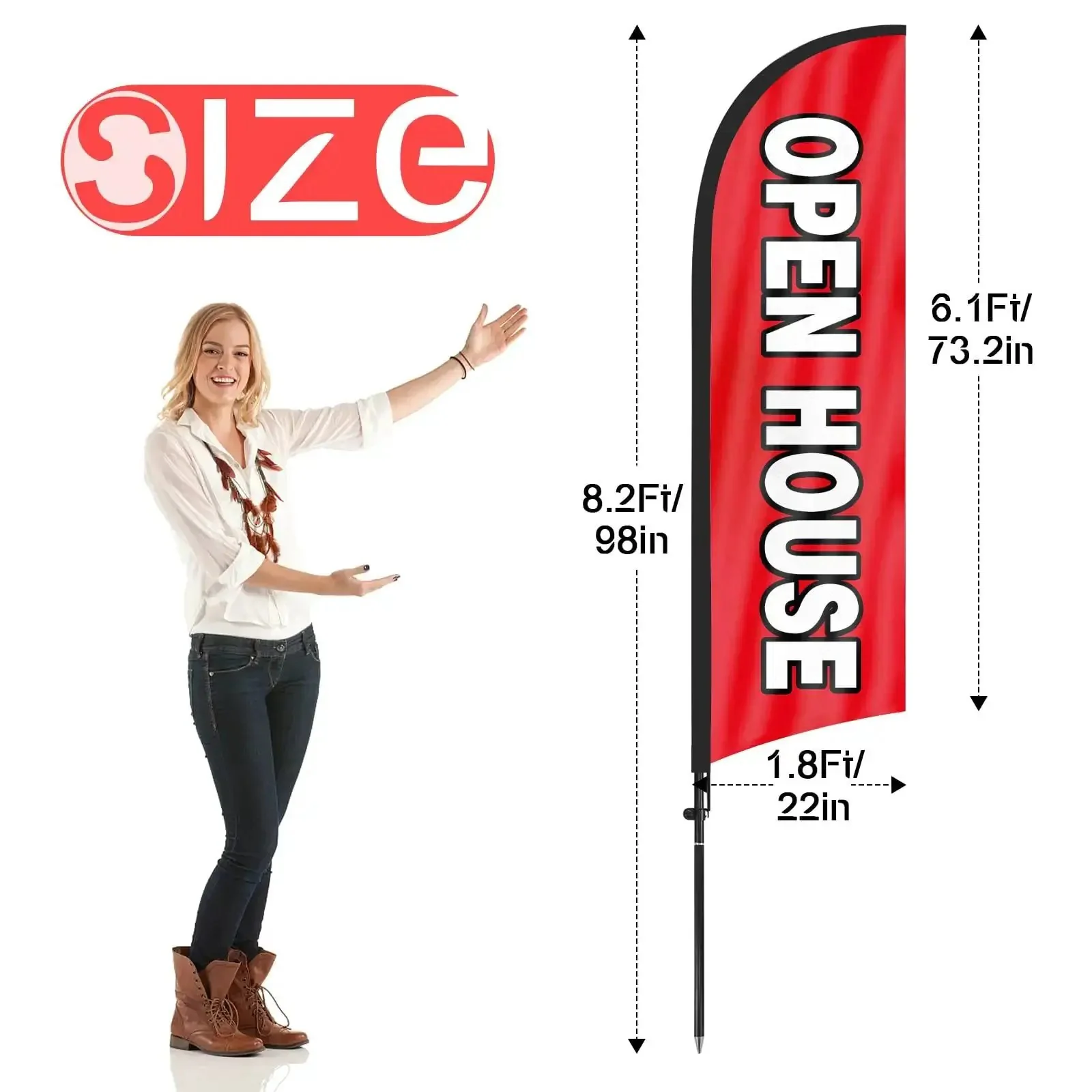 Open House Flags For Real Estate Pros With Pole Kit And Ground Stake Eight Foot Tall Outdoor Signage For Real Estate Listings Grab Attention While Driving By With High Visibility Swaying Flags And Durable Exterior Signs - Image 8