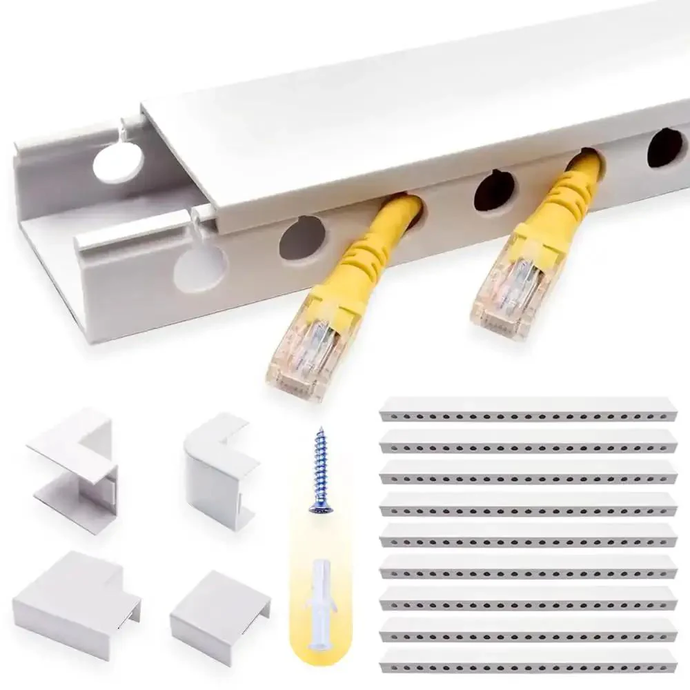 Open Slot Cable Management Kit for Under Desk Setup 139 Inch Cable Raceway With Upgraded Snap Structure Cord Organizer System for Network PC And TV Cables 9 Piece